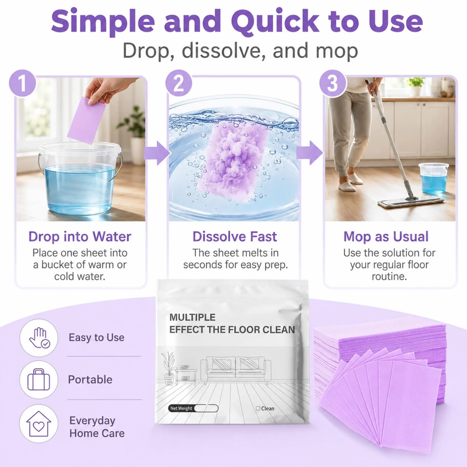 Floor Cleaner Tablets Multi-Surface No-Rinse Concentrated for Hardwood Tile 100PCS