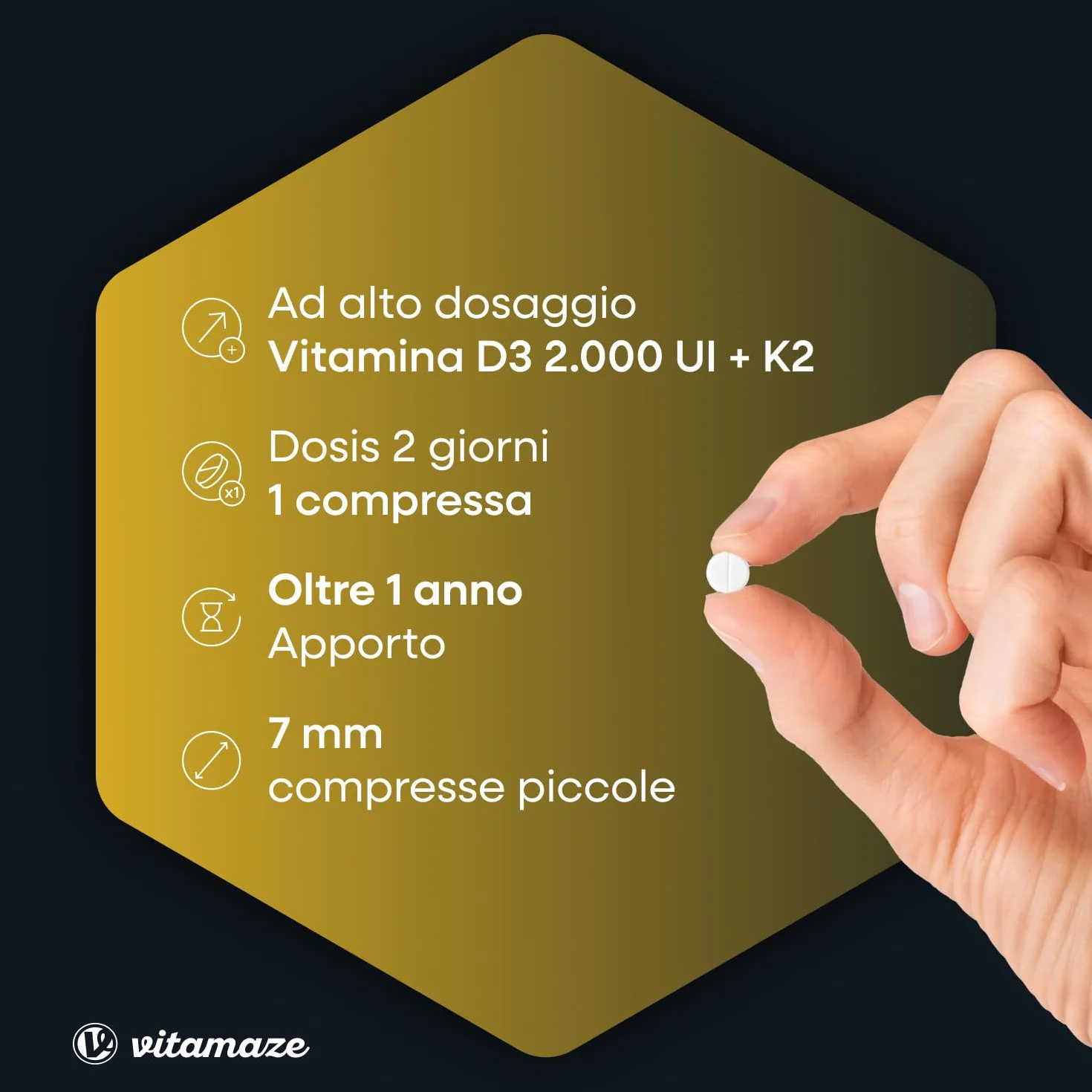 Vitamina D3 K2, 8 Mese, 240 Piccole Compresse, Alto Dosaggio Vitamina D3 e 100 mcg Vitamina K2, Elevata Biodisponibilità, Ossa, Denti, Articolazioni, Sistema Immunitario, Qualitá Tedesca, Vitamaze