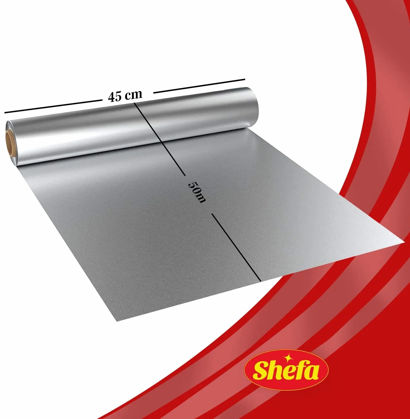 Shefa Rotolo di alluminio 45 cm x 50 m 18 micron - Foglio da cucina resistente e riciclabile