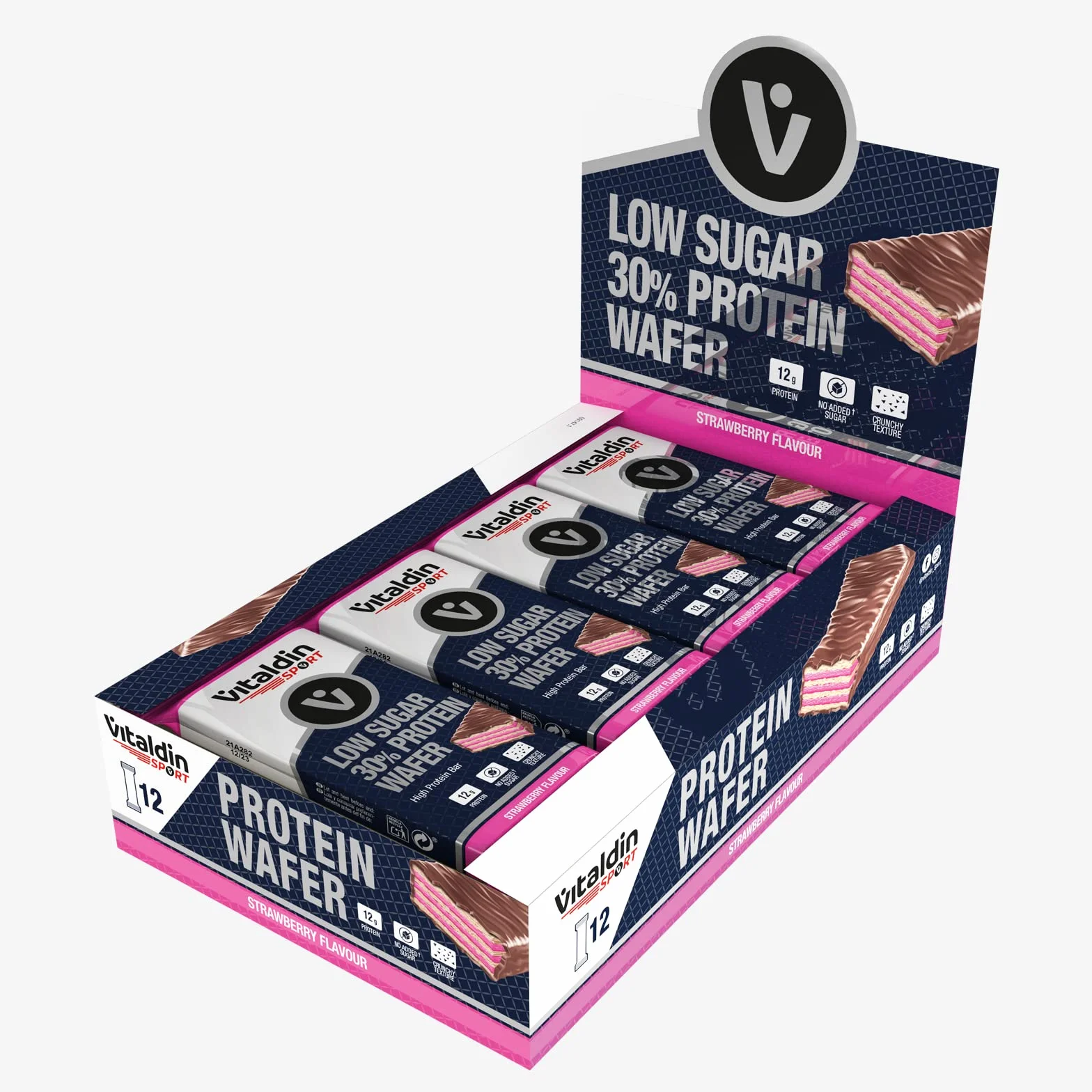 VITALDIN SPORT Low Sugar 30% Protein Wafer Fragola 12 Barrette Proteiche 40g Cioccolato Fondente