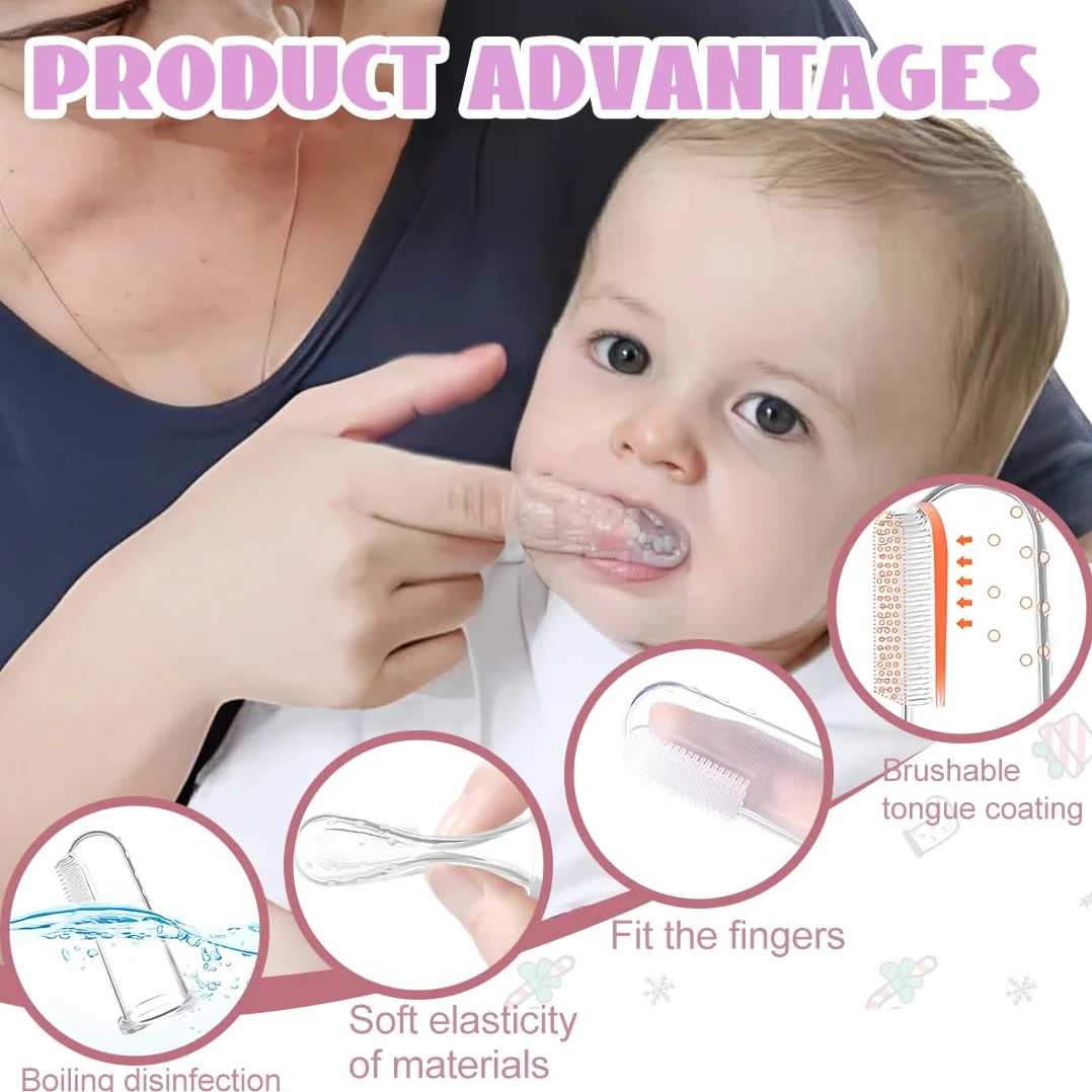 9 Pezzi Spazzolino Morbido Sicuro da Denti per Bambino, Spazzolino Neonato, Spazzoline da Denti di dito in Silicone per Ragazzi, Impacco Trasparente per Massaggi