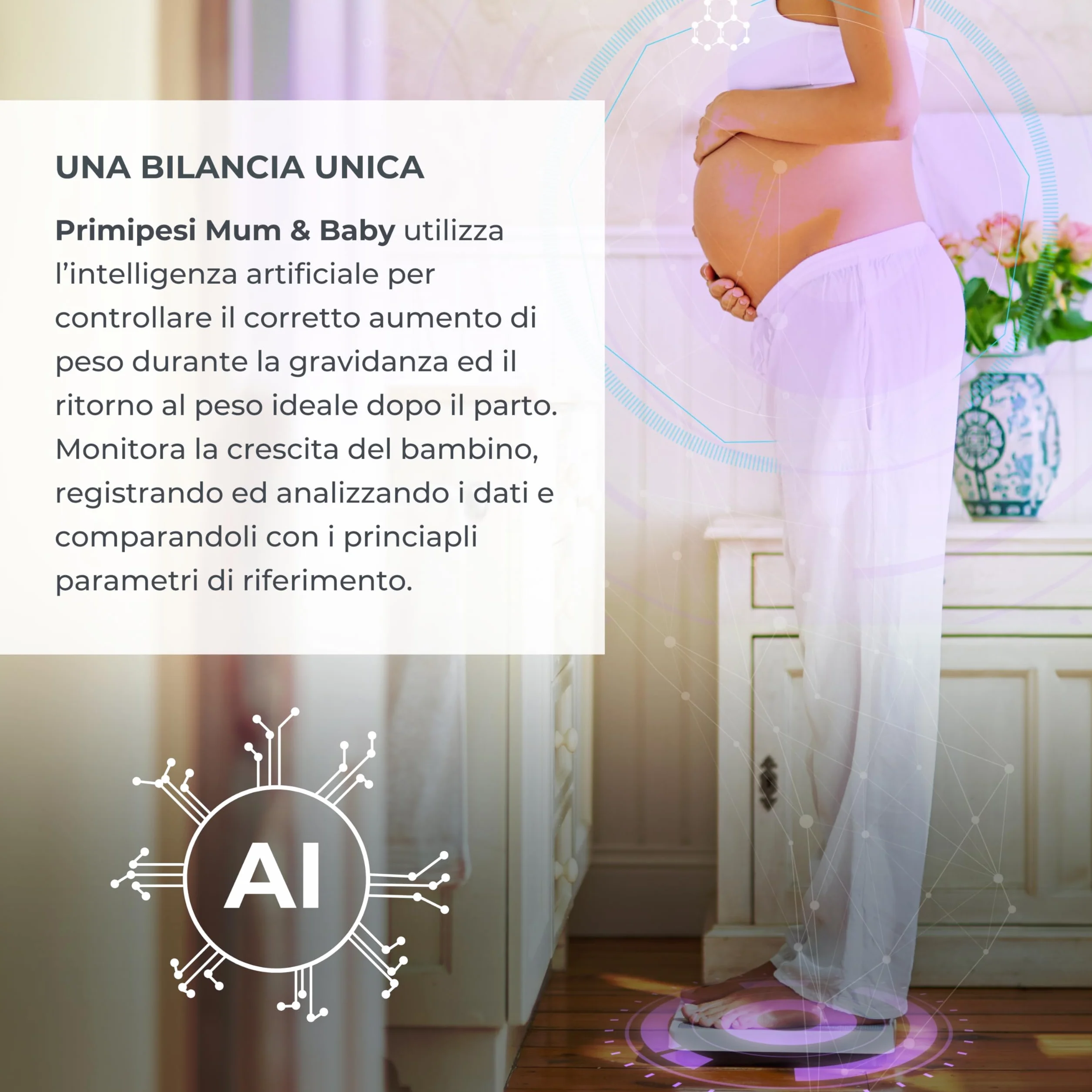 Nuvita 1330 PrimiPesi Bilancia Bluetooth Smart Mamma & Bambino Controllo Crescita Peso AI