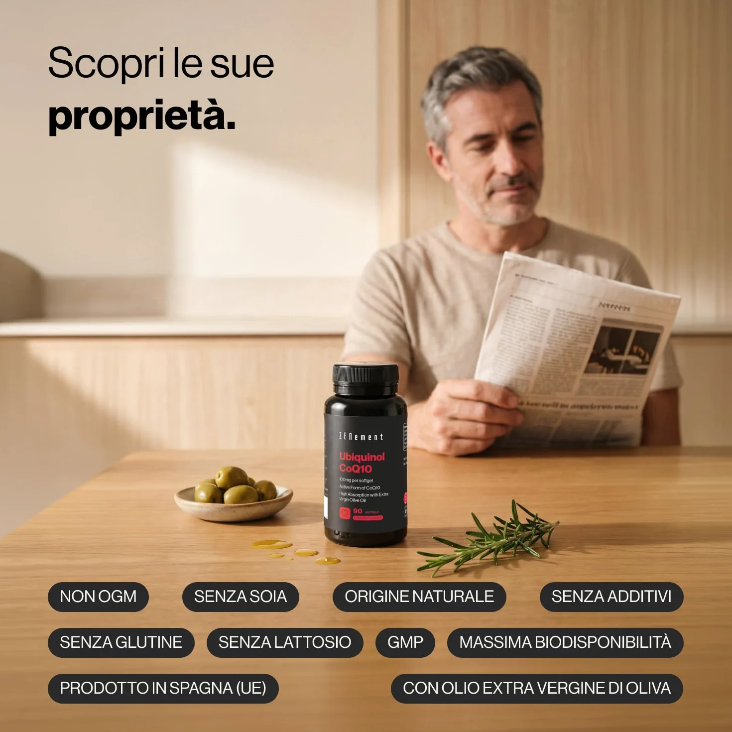 Ubiquinolo 100mg – Forma Attiva e Ridotta del CoQ10 – Alta Assorbibilità con Olio Extravergine di Oliva – 90 Capsule Softgel, 3 Mesi di Scorta – Zenement