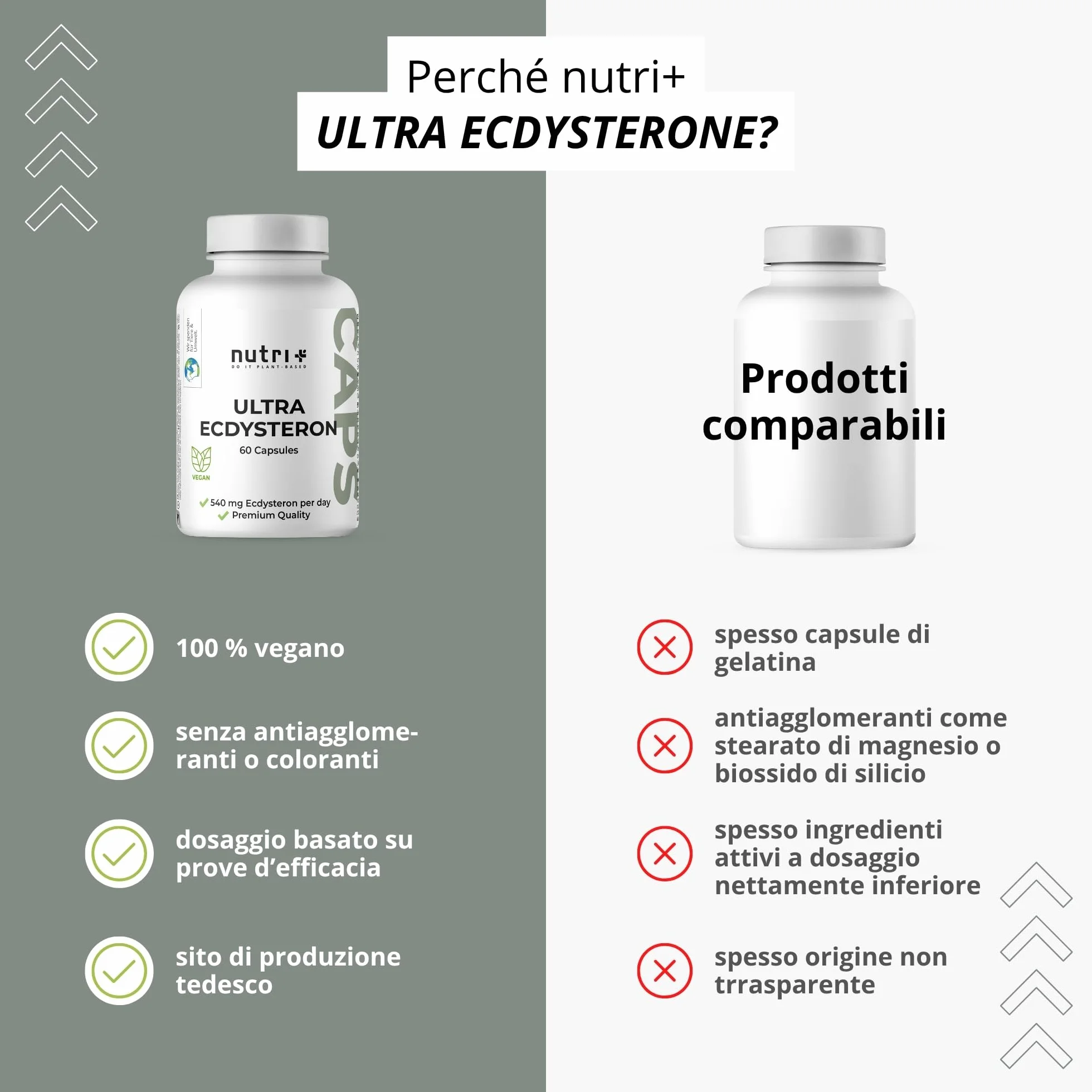 Nutri + Ultra Ecdysterone + Leucina Capsule alto Dosaggio - 790 mg Complesso Principi attivi per Capsula - 540 mg di beta Ecdisterone 90% + 250 mg di L-Leucina in Polvere vegana