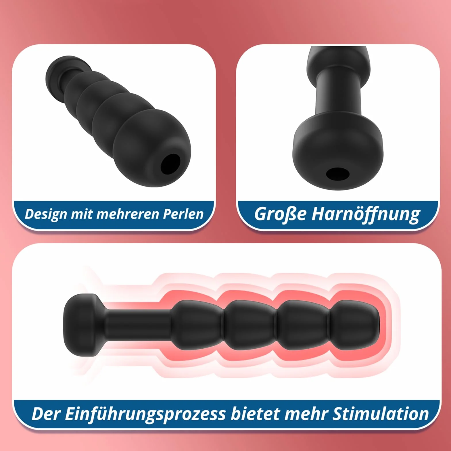 Roluck Set di Dilatatori Uretrali per Uomo, Catetere in Silicone, Sex Toys SM per Massaggio Prostatico, Perline Uretrali (3 Pezzi)