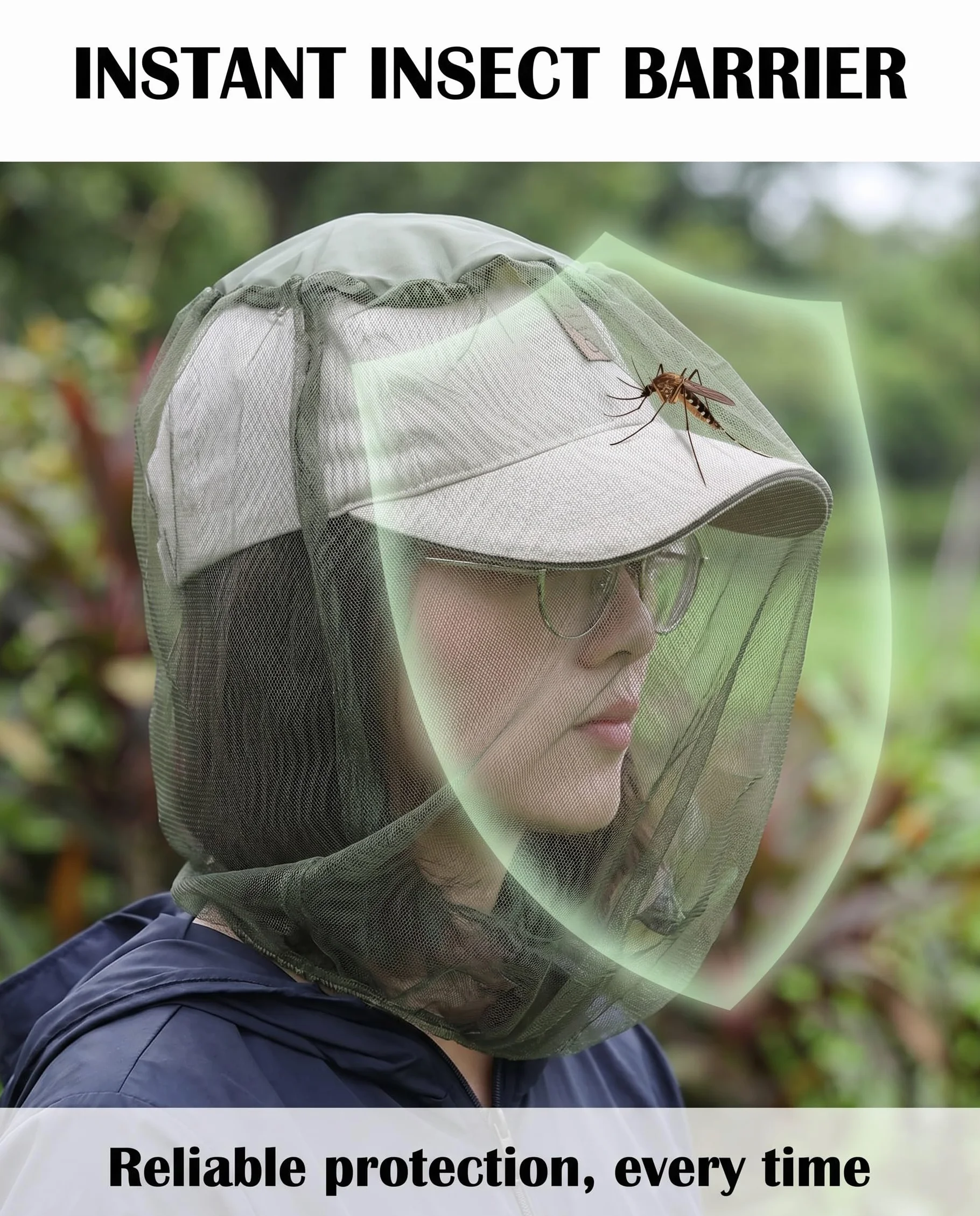 Cappello Zanzariera 2 Pezzi Verde Militare Rete a Maglie Fini Protezione Integrale Traspirante per Outdoor