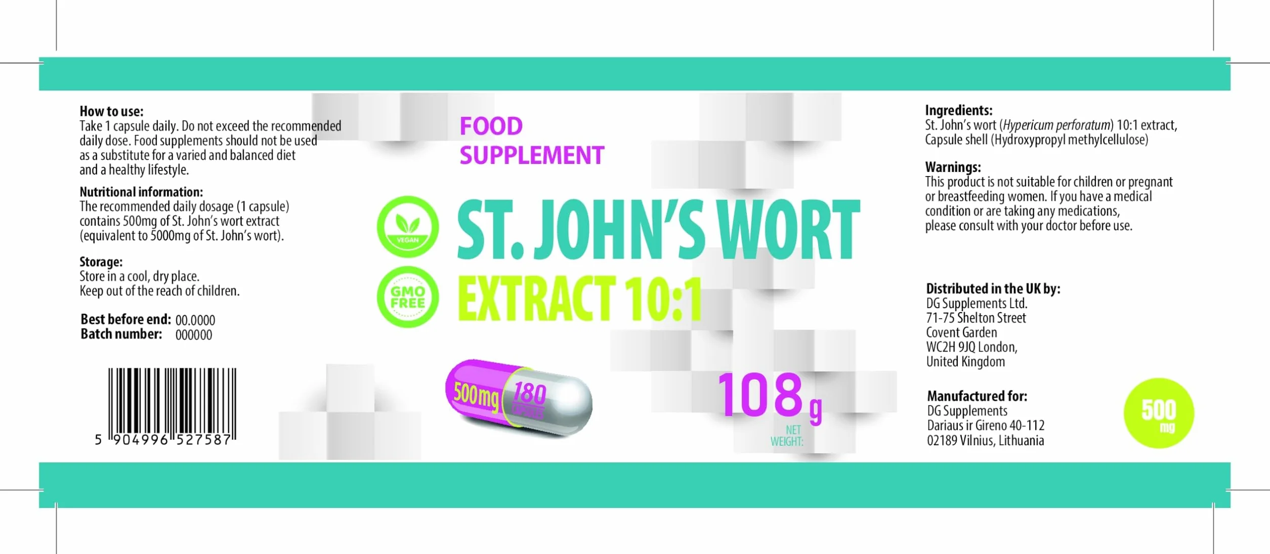 Iperico (Erba di San Giovanni) equivalente 5.000 mg (500 mg di estratto 10:1) 180 capsule vegane