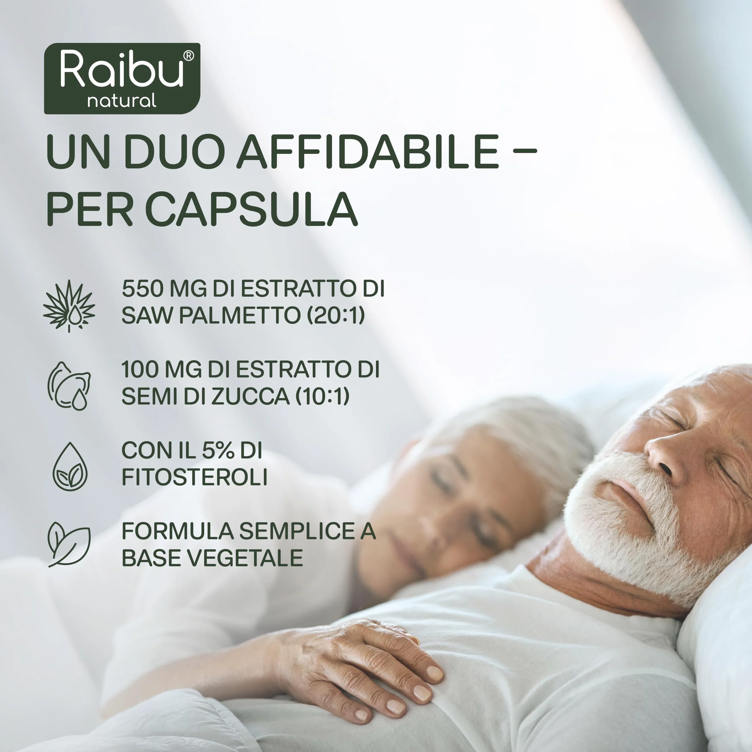 Raibu Serenoa Repens 1100 mg Integratore Prostata Uomo, Estratto 20:1 Saw Palmetto con Semi di Zucca, 120 Capsule Vegane