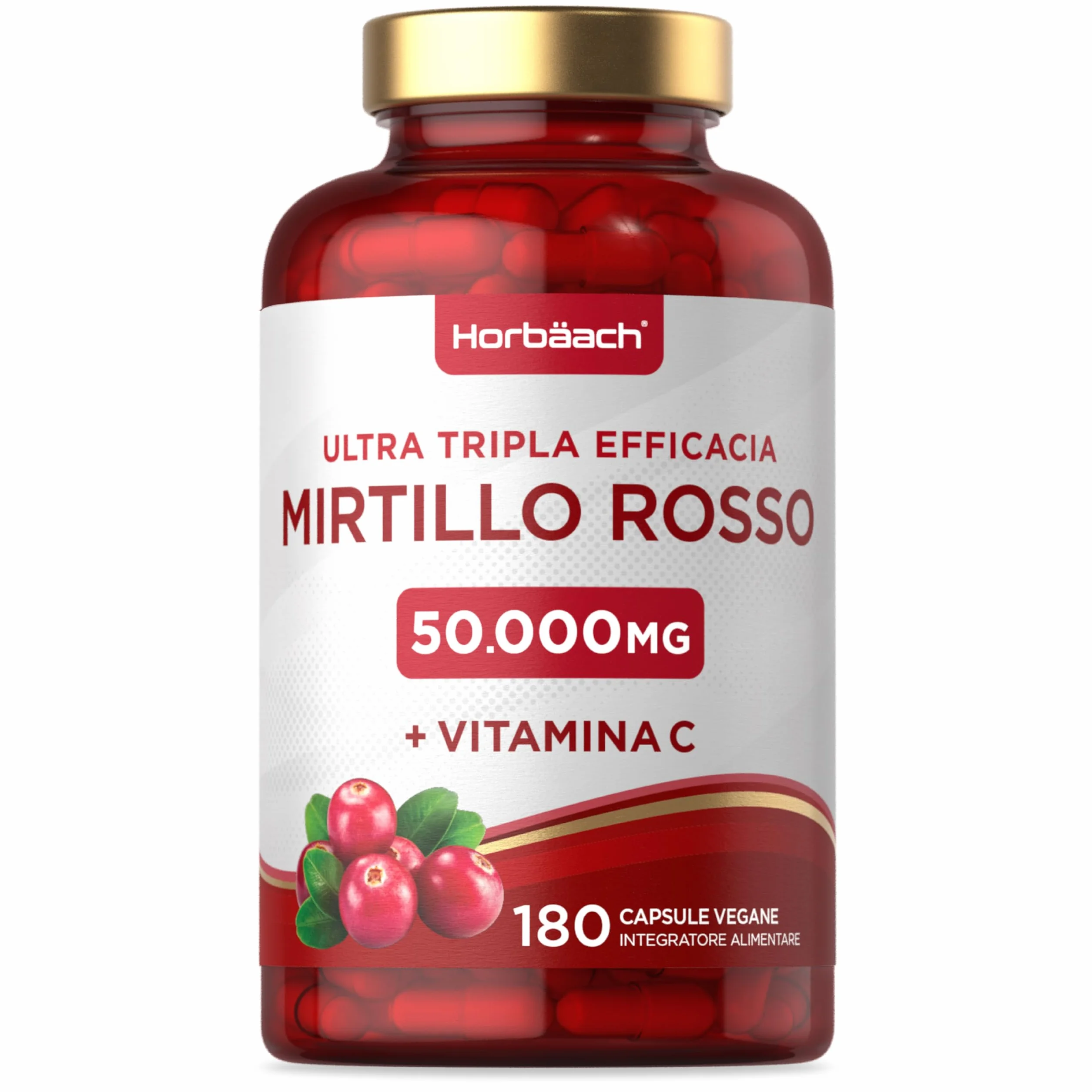 Horbaach Mirtillo Rosso 50000 mg z Witaminą C 180 Kapsułek Wegańskich