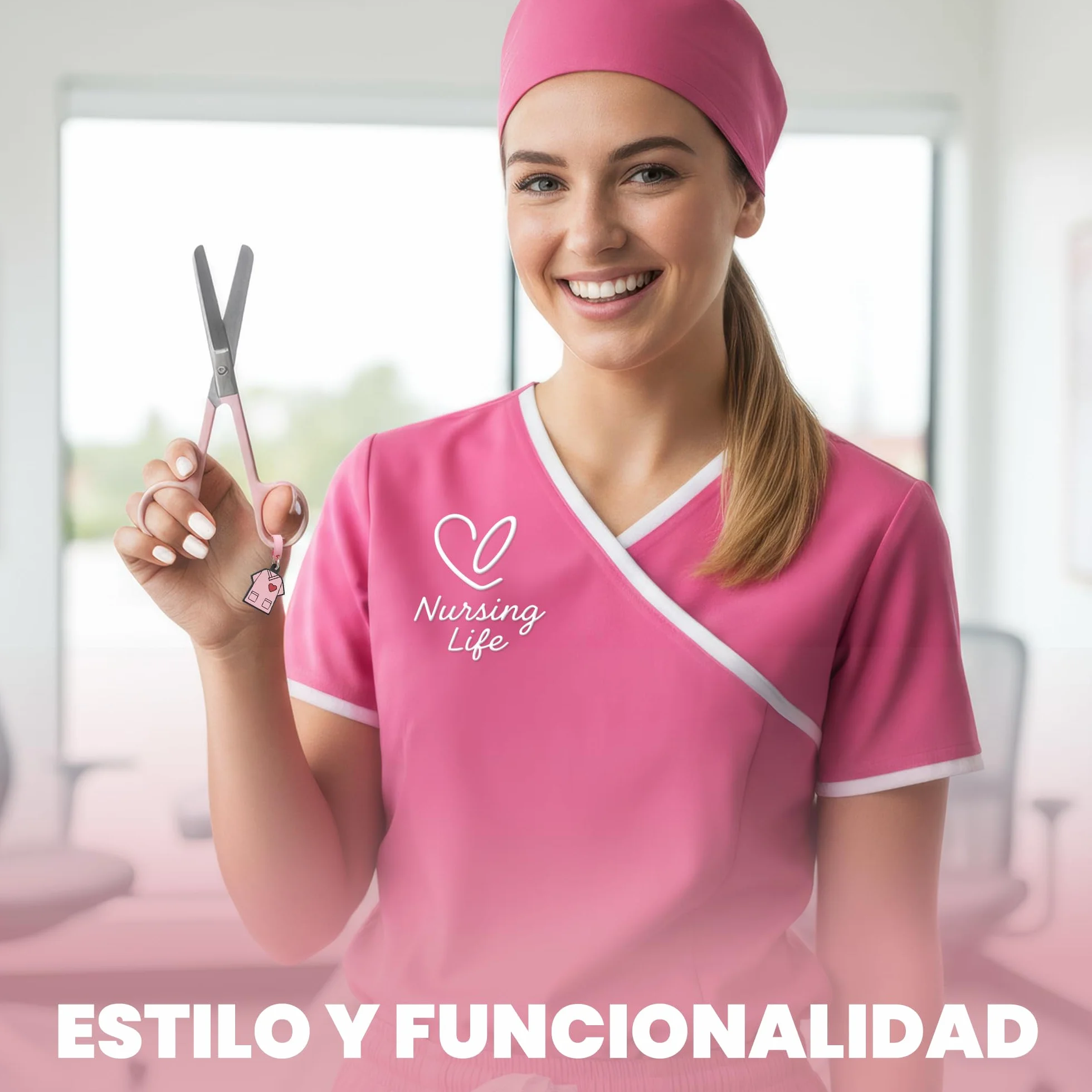 Forbici infermieristiche punta arrotondata rosa pronto soccorso professionale