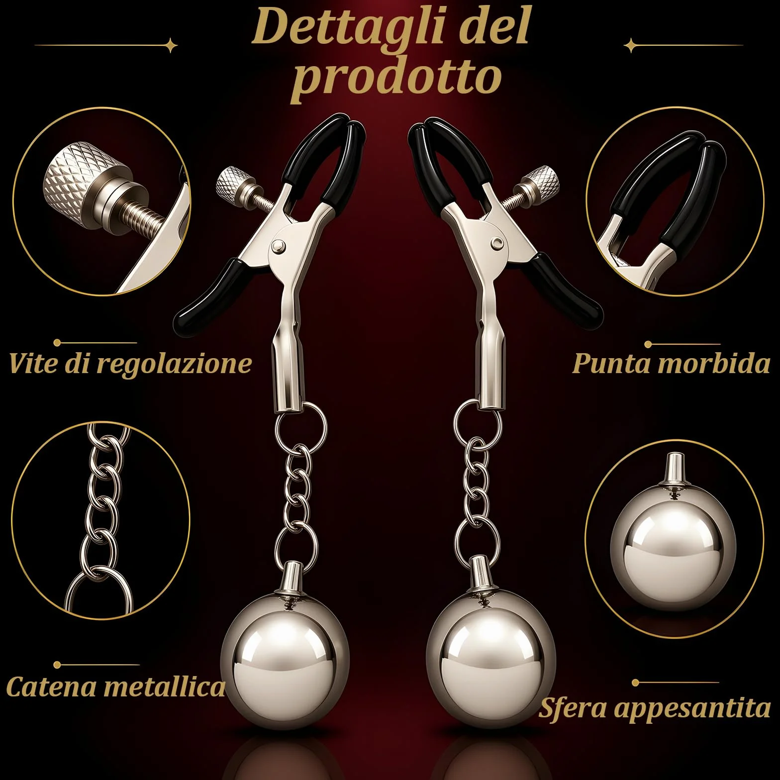 Pinze per Capezzoli Donna Morsetti per Capezzoli Regolabili Stimolatore Clitoride Femminile Labia Clip BDSM Giocattoli Sessuali per Uomini e Donne SM Bondage