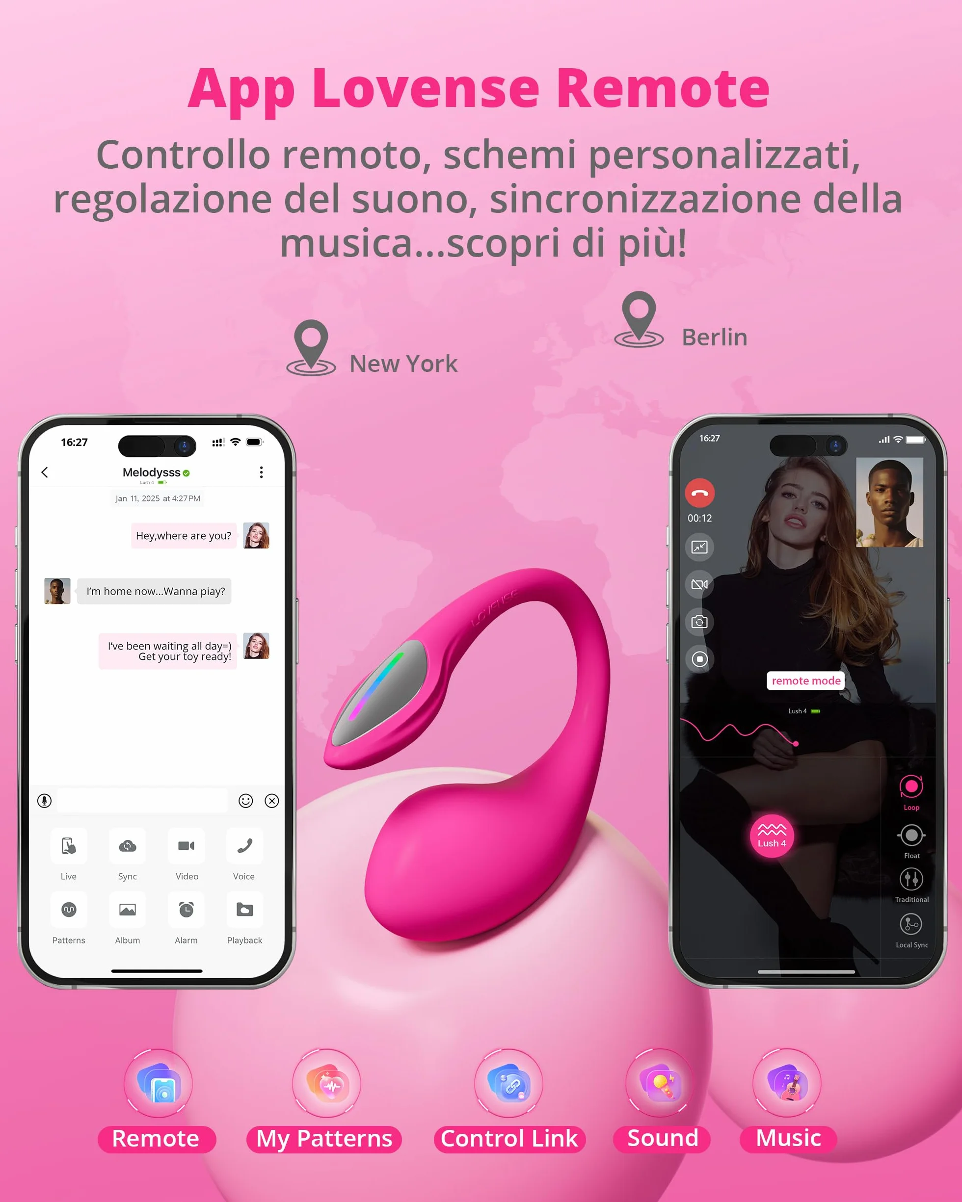 LOVENSE Lush 4 Vibrazione del punto G telecomandata per donne, giocattolo sessuale per adulti con coda luminosa a LED, vibrazione per donne con applicazione