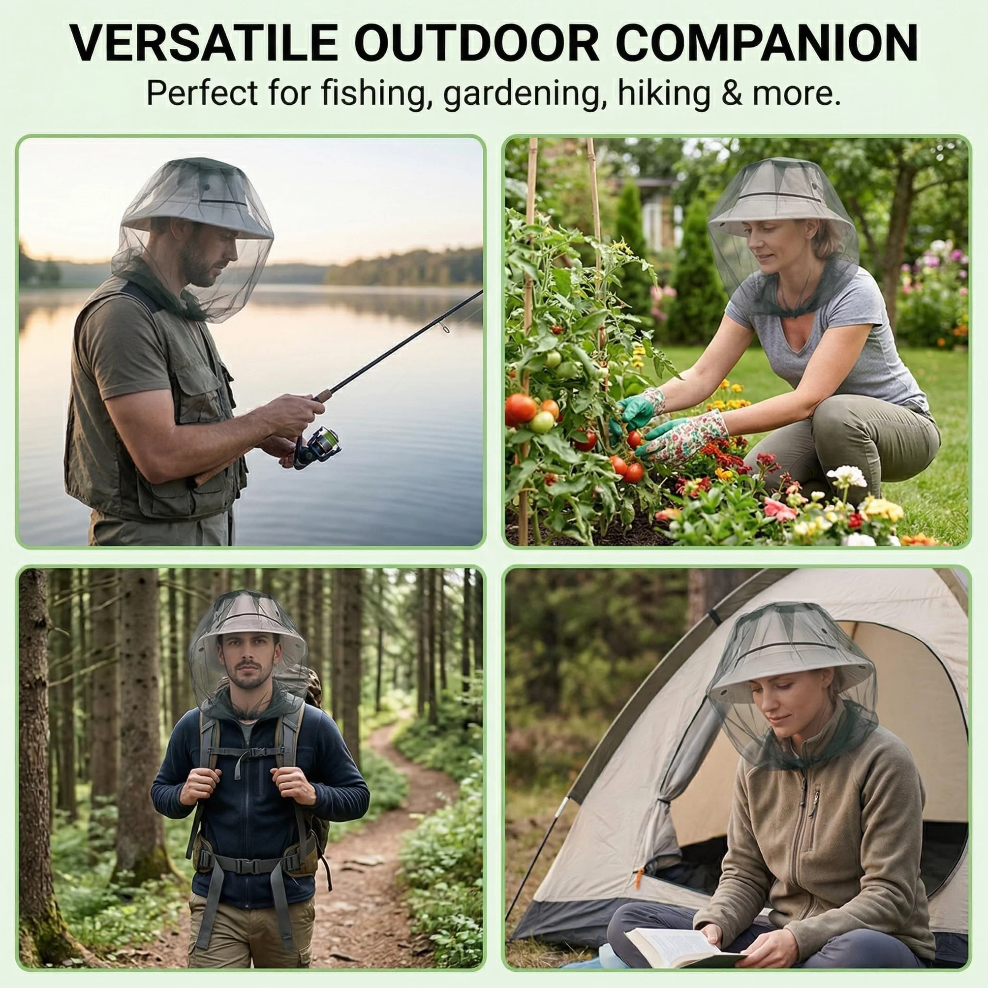 Zanzariera da Testa Traspirante per Insetti, Protezione Viso per Pesca Giardinaggio Outdoor Uomo Donna