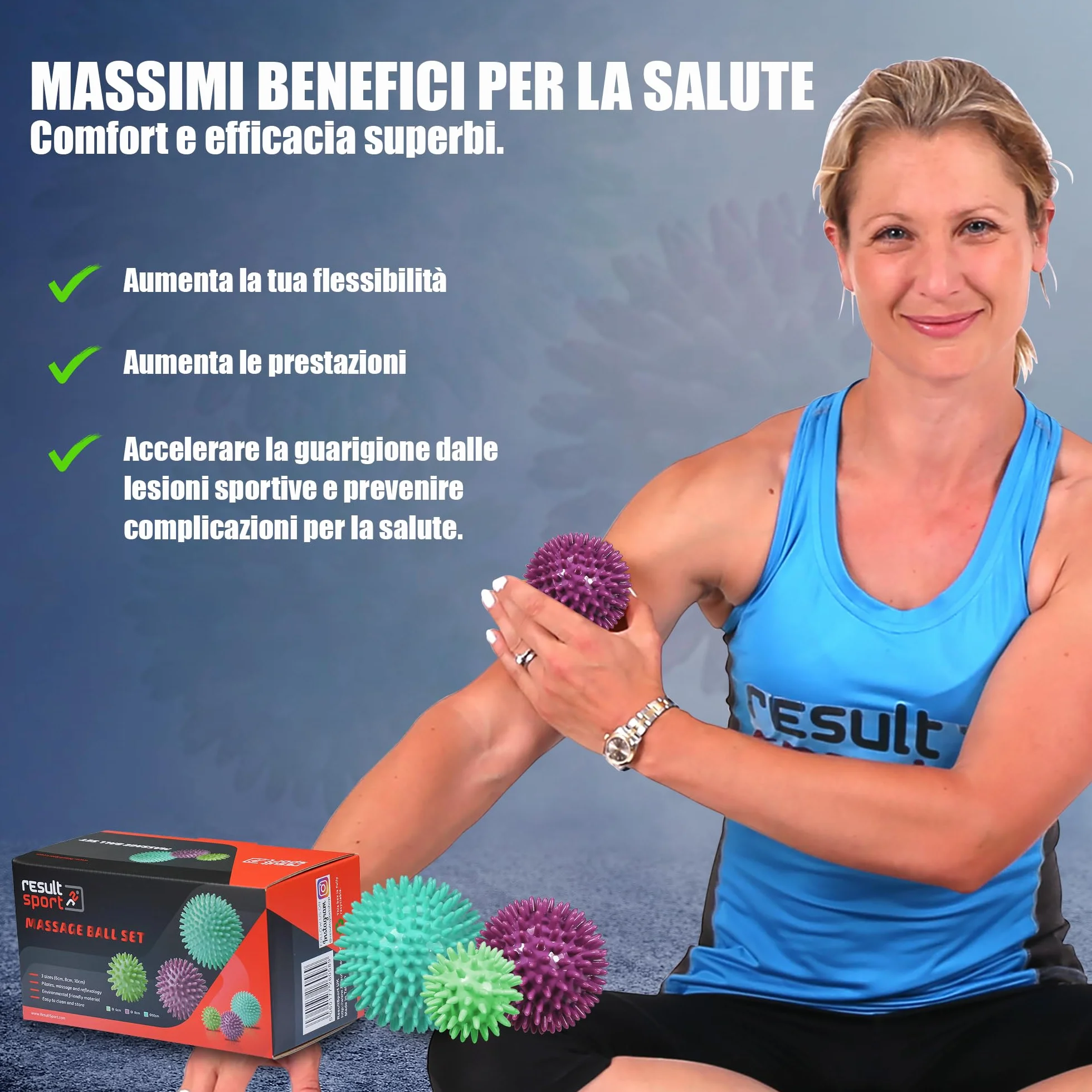 ResultSport - Palla da massaggio Riflessologia da stress - 6cm, 8cm, 10cm - per riflessologia, massaggi dei punti trigger, esercizi contro lo stress e il dolore miofasciale e lacrosse