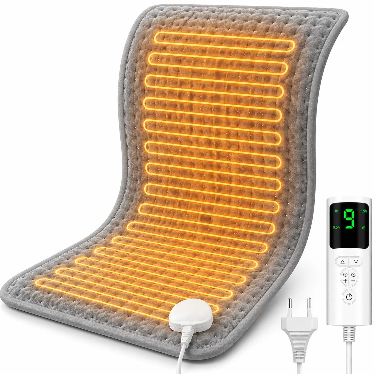 UOHHBOE Termoforo Elettrico 75W Tappetino Riscaldante 9 Impostazioni di Temperatura Lavabile in Lavatrice 4 Timer 60x30cm Con Spegnimento Auto Termoforo Cervicale Spalle Schiena Addome e Gambe