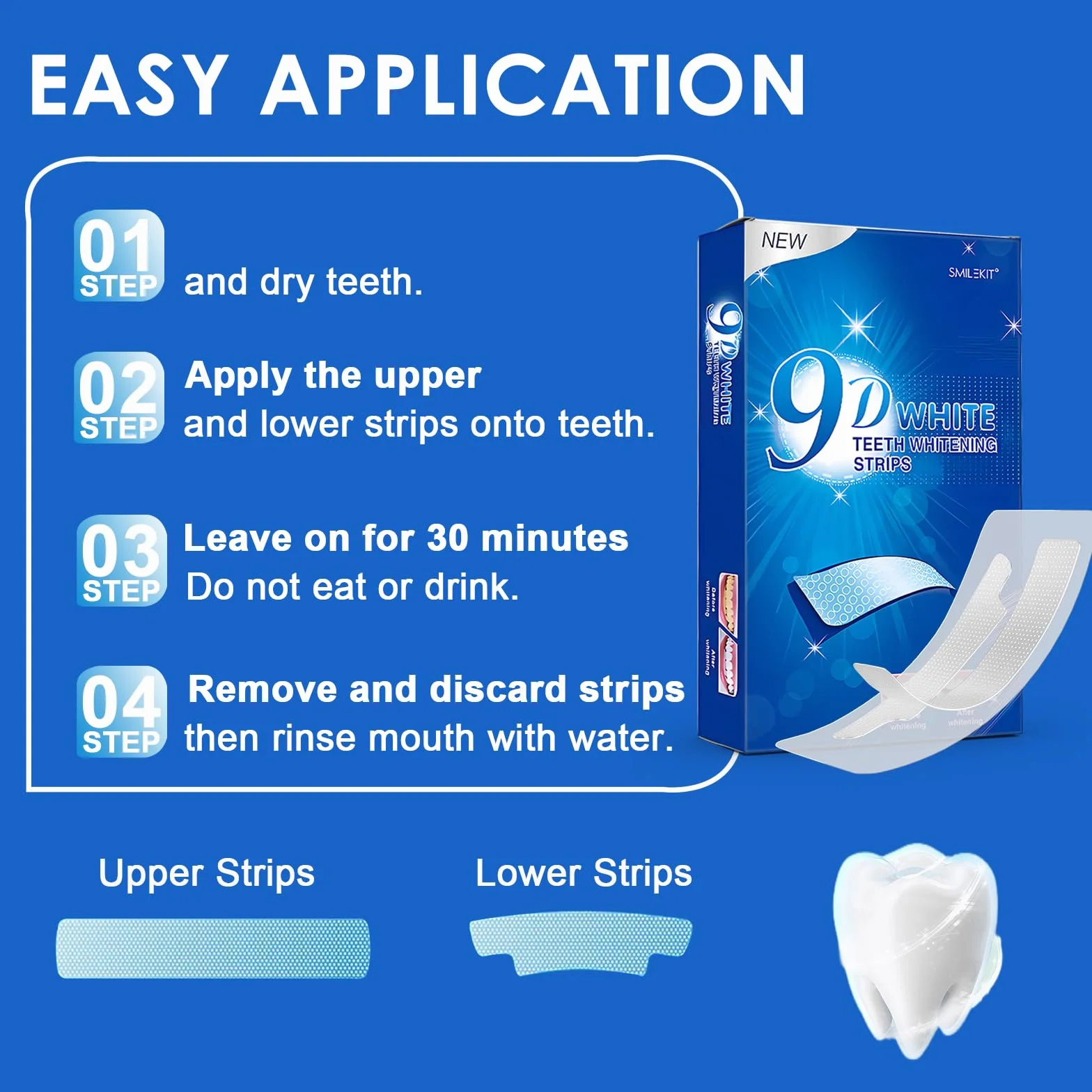 28 Pezzi Strisce Sbiancanti Denti, Kit Sbiancamento Denti Efficace, Riduzione Visibile Delle Macchie, Teeth Whitening Strips, Applicazione Semplice E Confortevole, Per Casa E Viaggio