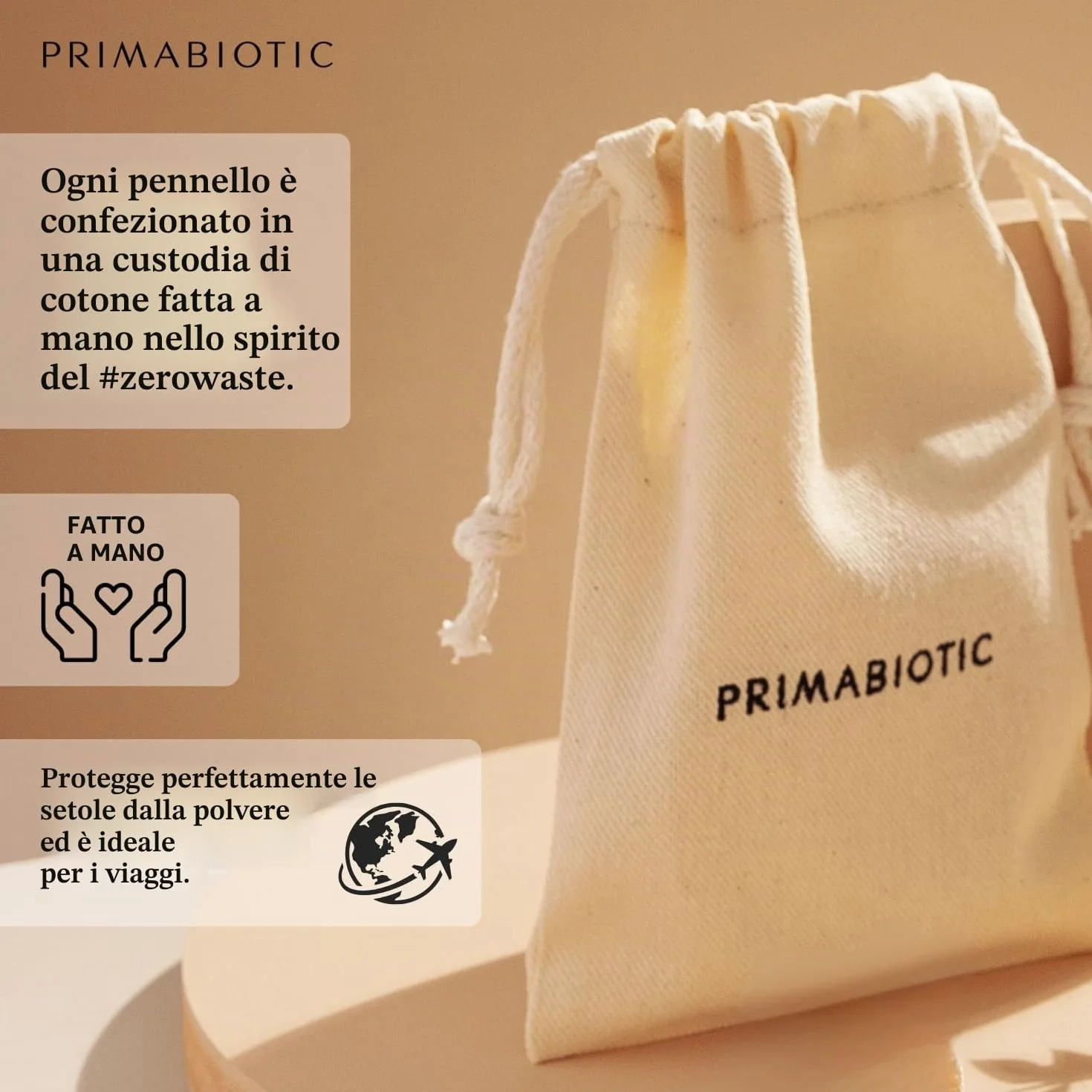 Spazzola per Massaggio Corpo - Primabiotic in Legno di Faggio e Fibre di Agave | Prodotto Ecologico con Custodia | Ideale per Spazzolatura a Secco e Cellulite