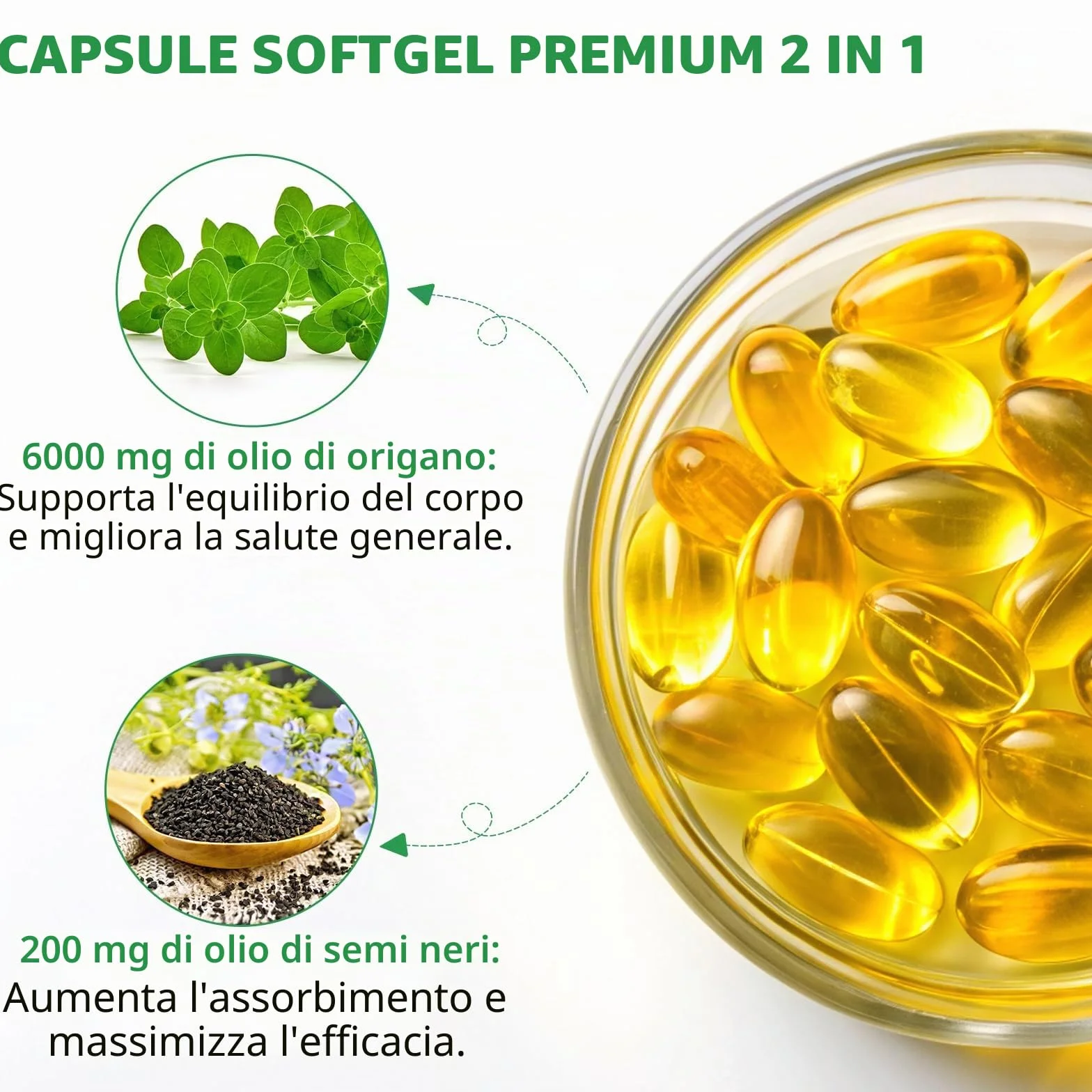 Olio di Origano Capsule 240 Capsule molli Spremuto a freddo Non OGM