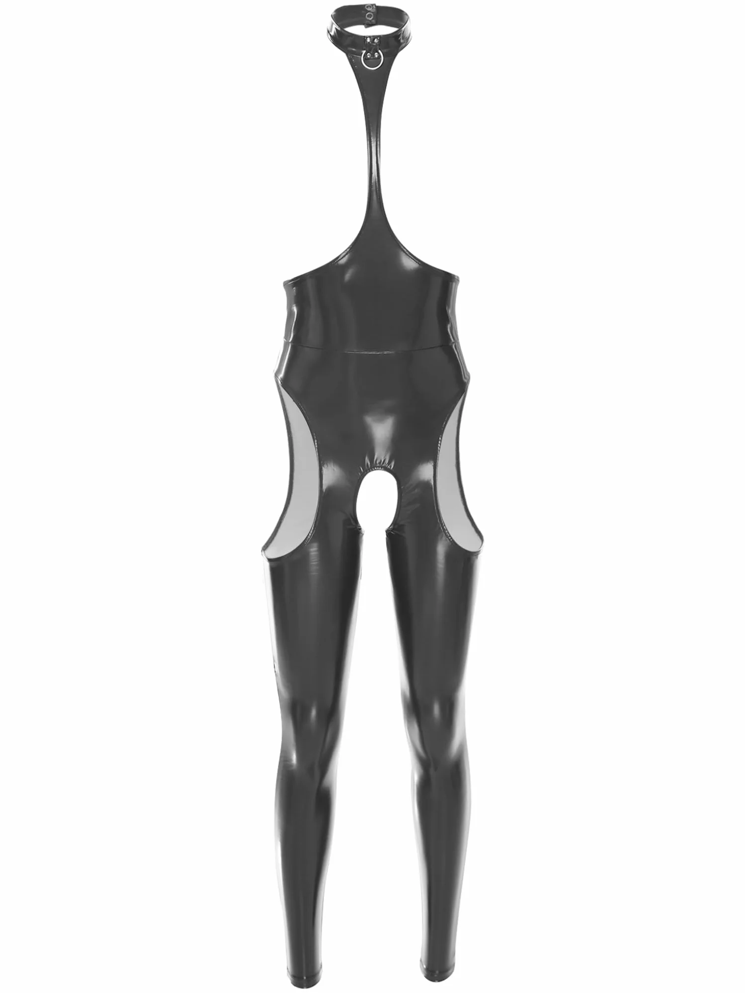 Hansber Corpo In Pelle Nera Donna Seno Aperto Catsuit Senza Maniche Tuta Passo Aperto Jumpsuit In Lattice Body Intero Abbigliamento Per Pole Dance