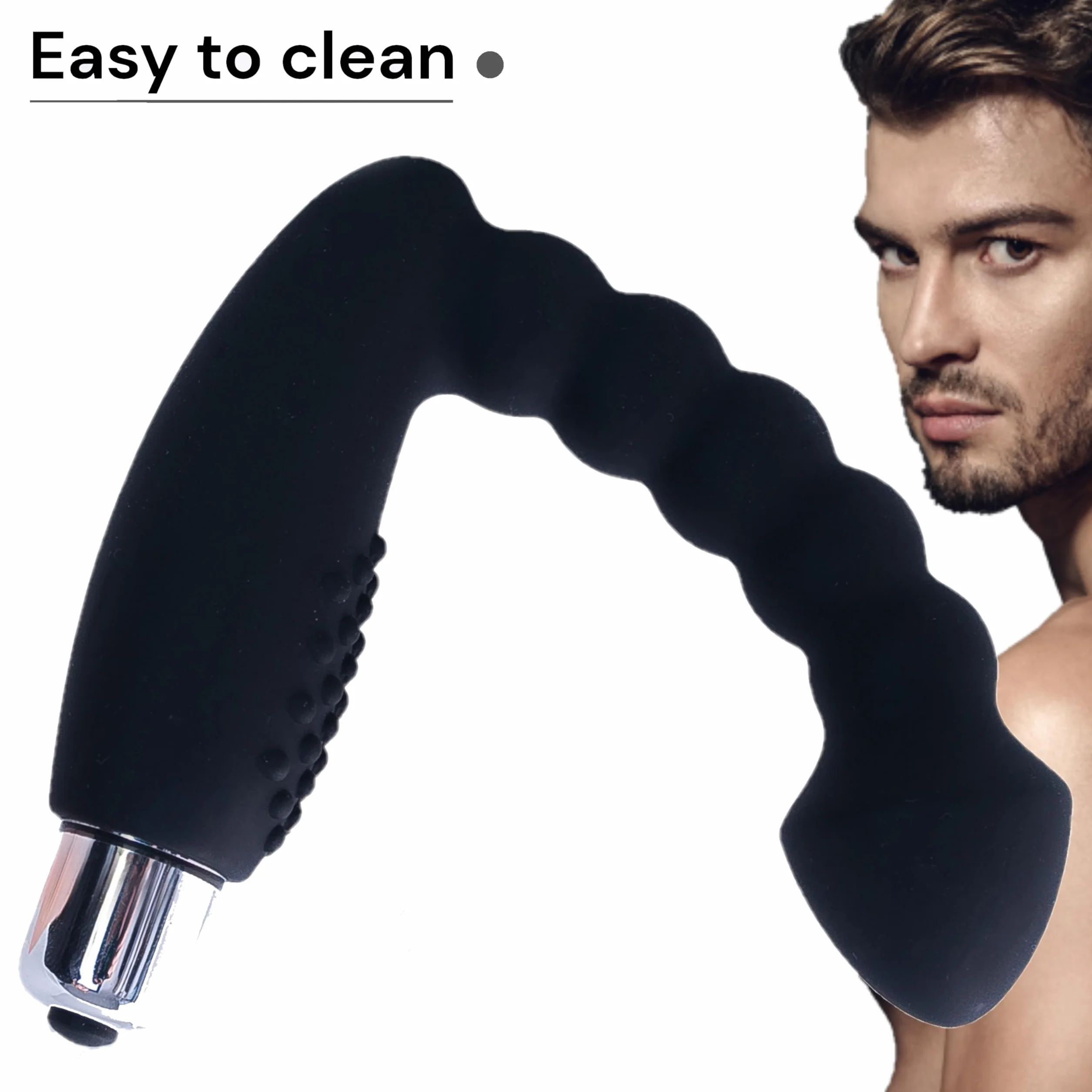 FOPS vibratore prostatico in silicone – tappo anale ergonomico con vibrazione – 22 cm di lunghezza totale, flessibile e sicuro – vibratore anale per uomini e coppie, nero A11-9