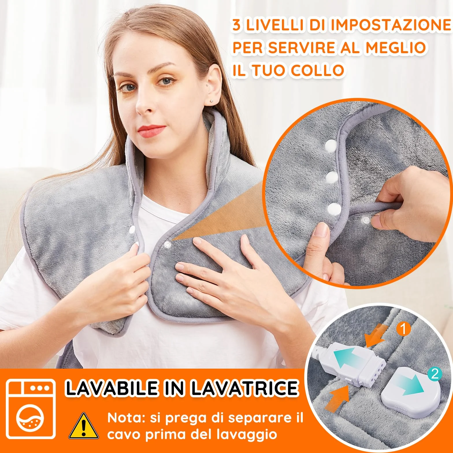 Termoforo Elettrico Cuscino Termico per Collo e Spalle, 60x100cm 6 livelli di riscaldamento, Timer di Spegnimento Automatico 2 ore, con Cintura in Vita, Scaldaschiena, Flanella, Lavabile in Lavatrice