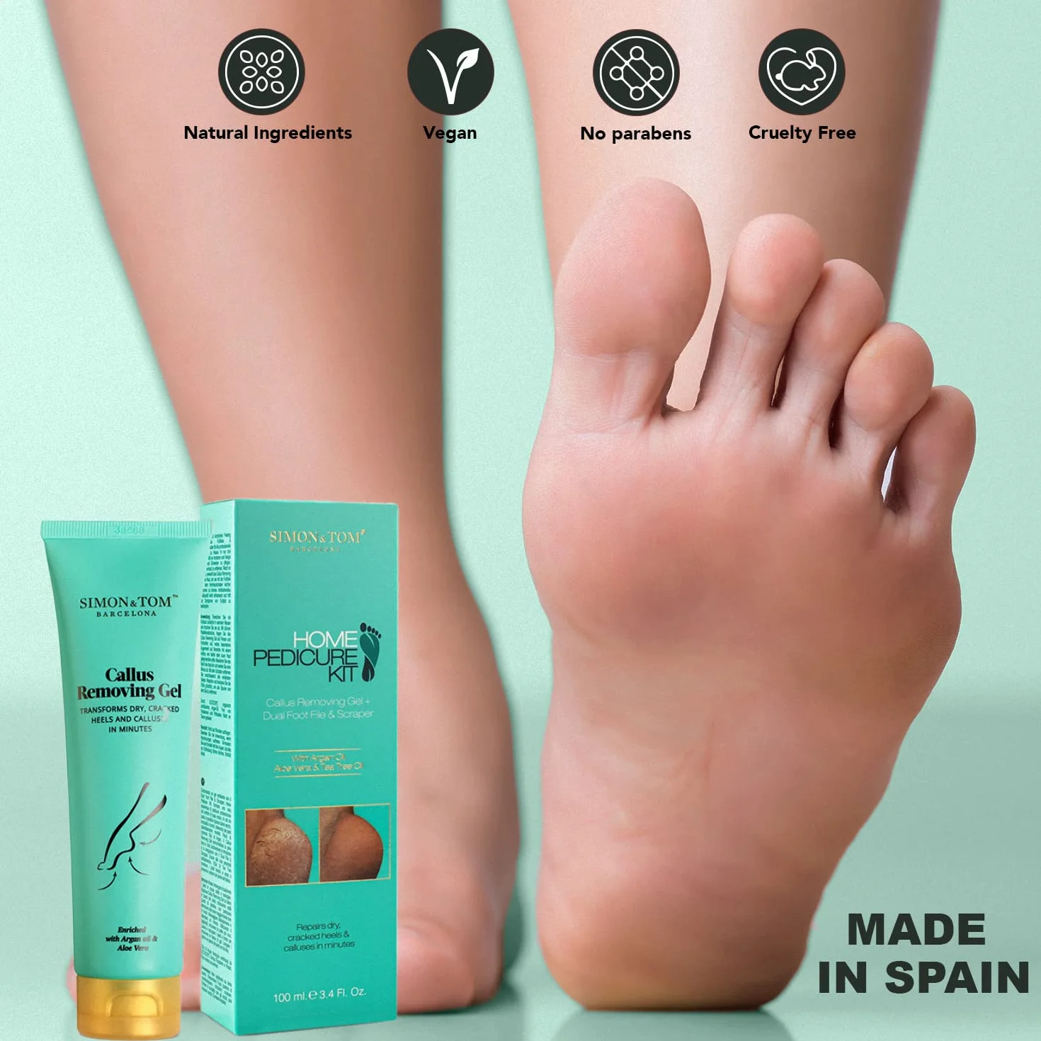 Simon&Tom Home Pedicure Kit Gel 100ml Elimina Calli Durezze Talloni Screpolati Argan Bio Tea Tree Oil Aloe Vera Vitamina E