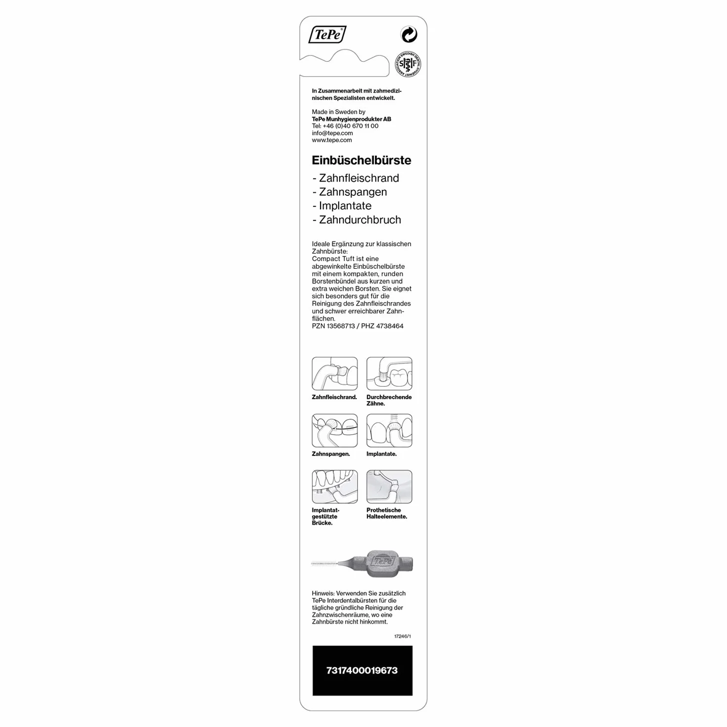 TEPE Compact Tuft Spazzolino da denti con testina rotonda per una pulizia accurata della bocca anche in impianti o protesi colorati Assortiti