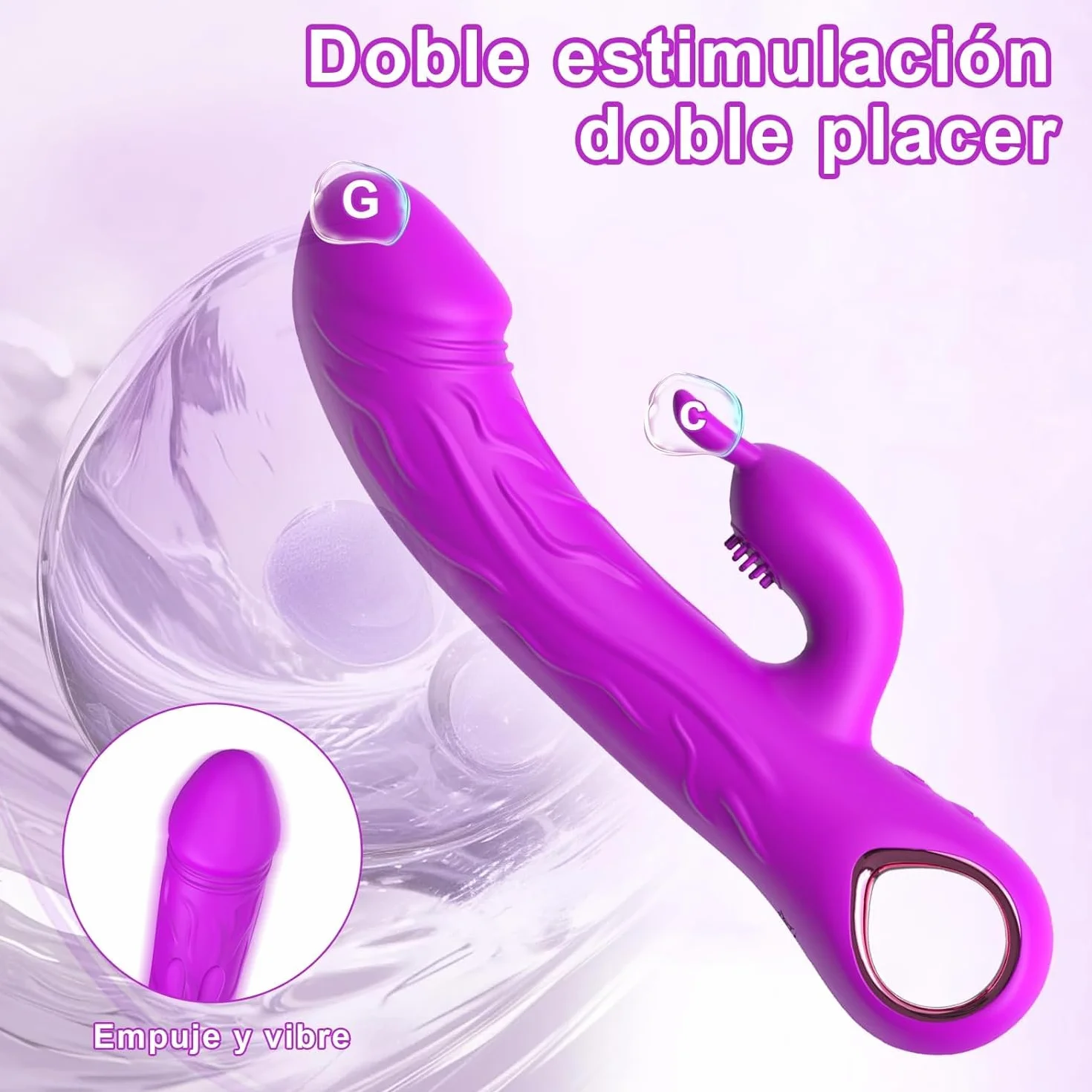 Vibratore a Forma di Coniglio Viola con 10 Frequenze Vibrazioni Materiali ABS+Silicone IXP6 Impermeabile Carica Magnetica 1H Pacchetto Privacy Massimo Piacere e Discrezione