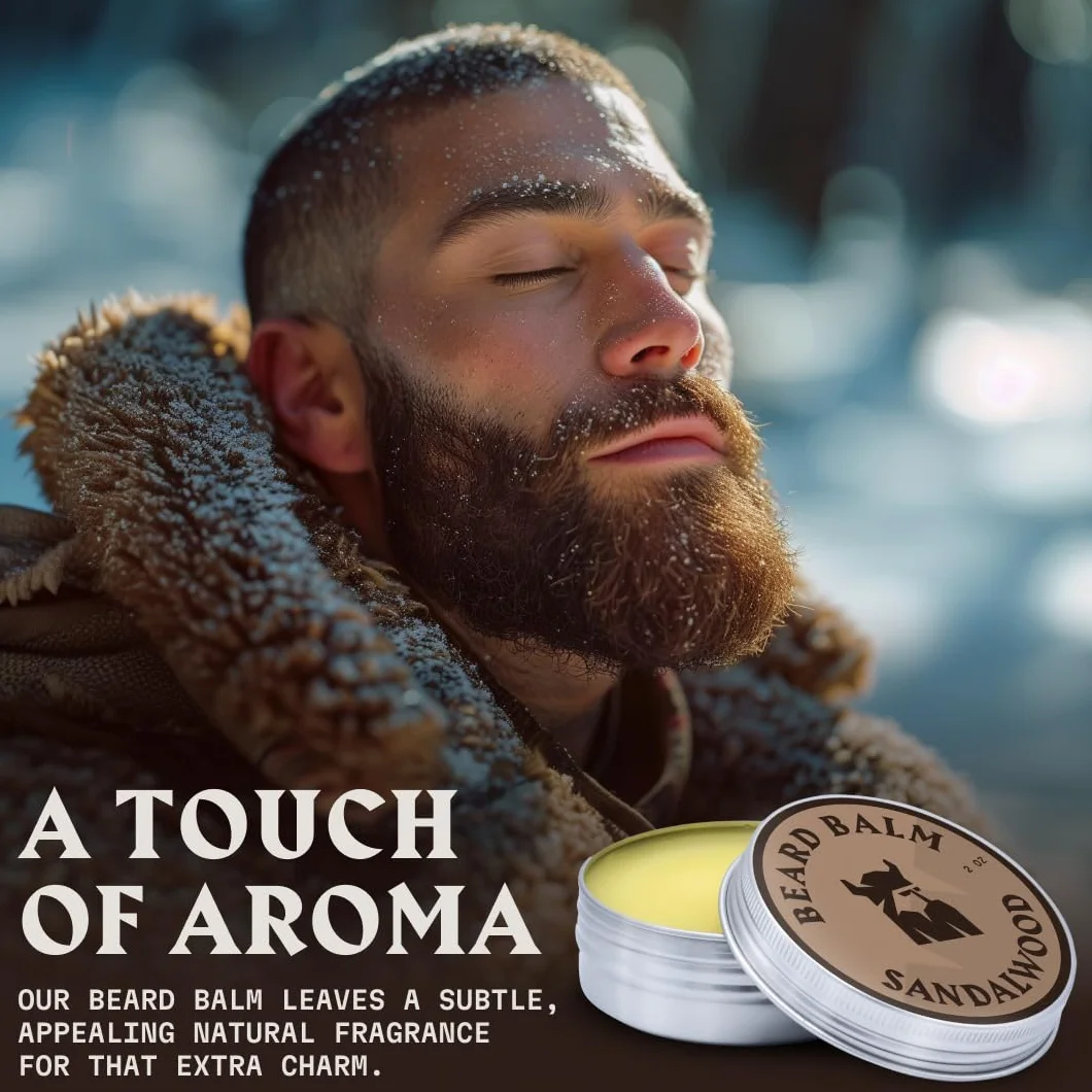 Striking Viking Balsamo per Barba da Uomo - Profumo di Sandalo, 2 Once (59,15 g) - Balsamo Condizionante per Barba Senza Risciacquo e Styling - Realizzato con Oli di Argan e Jojoba di Derivazione