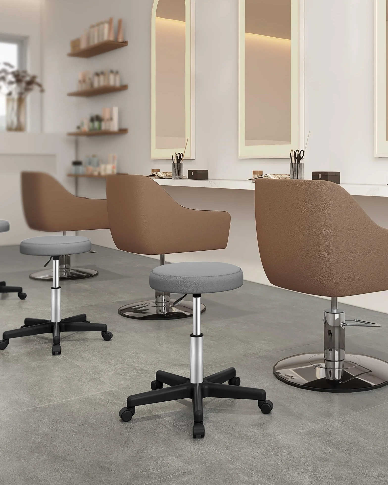 SONGMICS Sgabello Girevole con Ruote Altezza Regolabile 46-58 cm PU Grigio Tortora