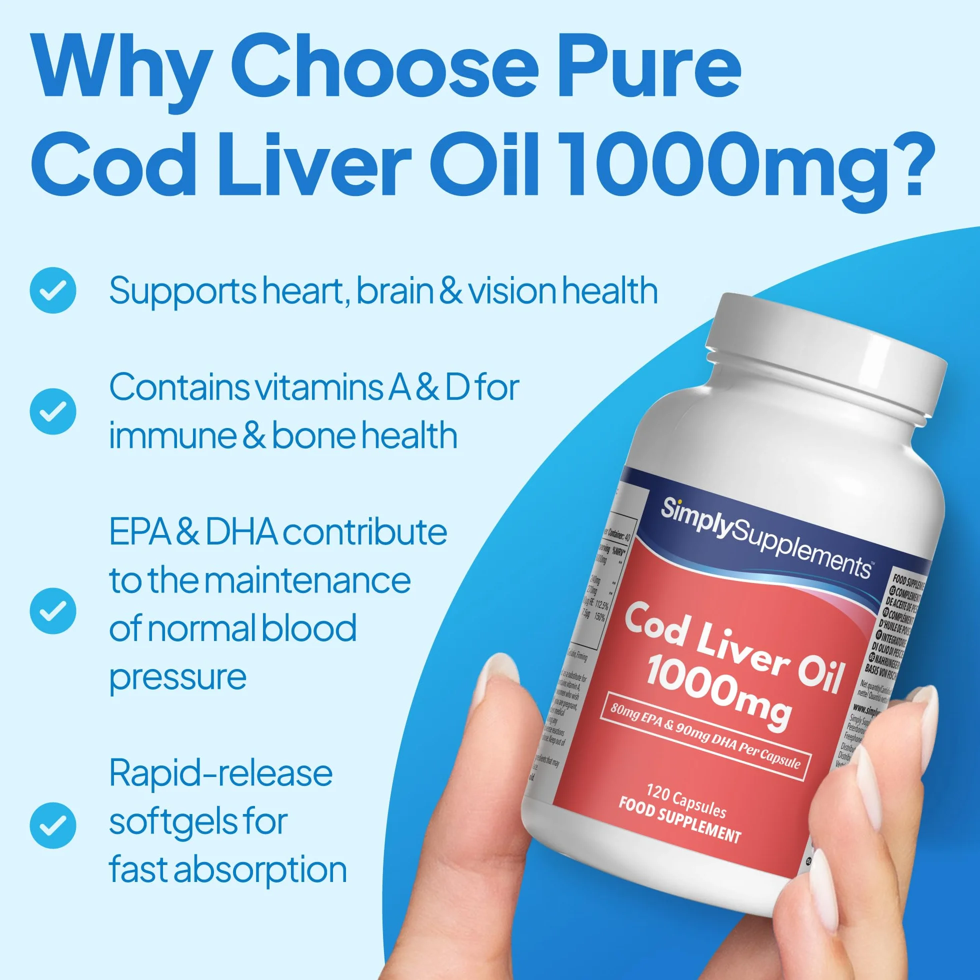 Olio di fegato di merluzzo 1000 mg 120 capsule SimplySupplements