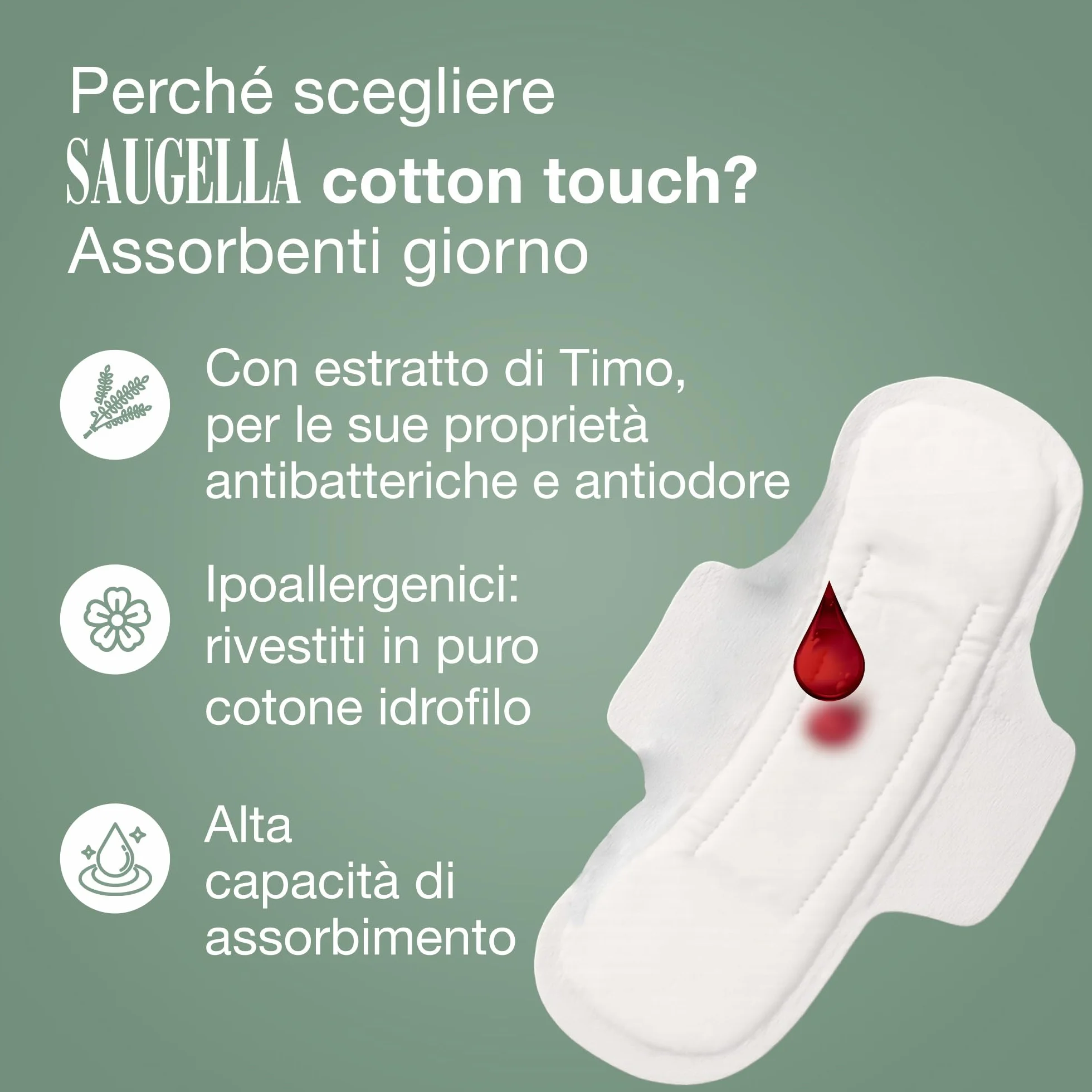 Saugella Assorbenti Cotton Touch Giorno 56 sztuk z Ali, Antybakteryjne, Antyodorowe, Łagodzące