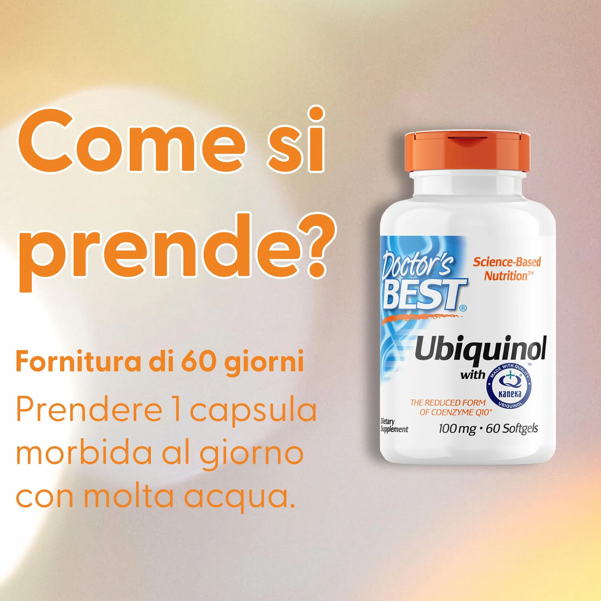 Doctor's Best, Ubiquinol with Kaneka, Coenzima Q10, 100mg, 60 Capsule morbide, Altamente Dosato, Testato in Laboratorio, Senza Soia, Senza Glutine, Non-GMO, Vegetale