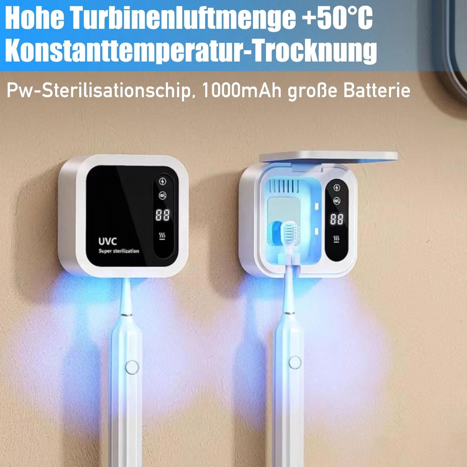 Spazzolino da denti, sterilizzatore, disinfettante, spazzolino da denti UV, disinfettante, 1000 mAh, portaspazzolino portatile, montato a parete, per proteggere la salute orale