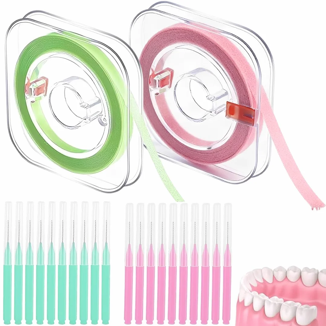 2 Rotoli di Carta Abrasiva Dentale (30μm / 50μm) e 10 Spazzolini Interdentali, Strisce Lucidanti per Denti, per Spazi Interdentali, Pulizia Profonda dell'Igiene Orale, Grossolana-Fine/Resina
