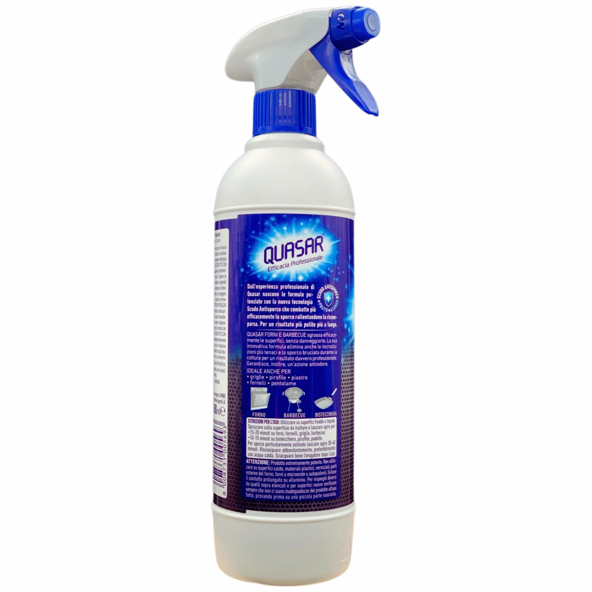 SET QUASAR: 2x Detergente Spray FORNI & BARBECUE, Sgrassante, Disincrostante e Antiodore 580ml + Panno In Lattice SOFT, Formato 30x30