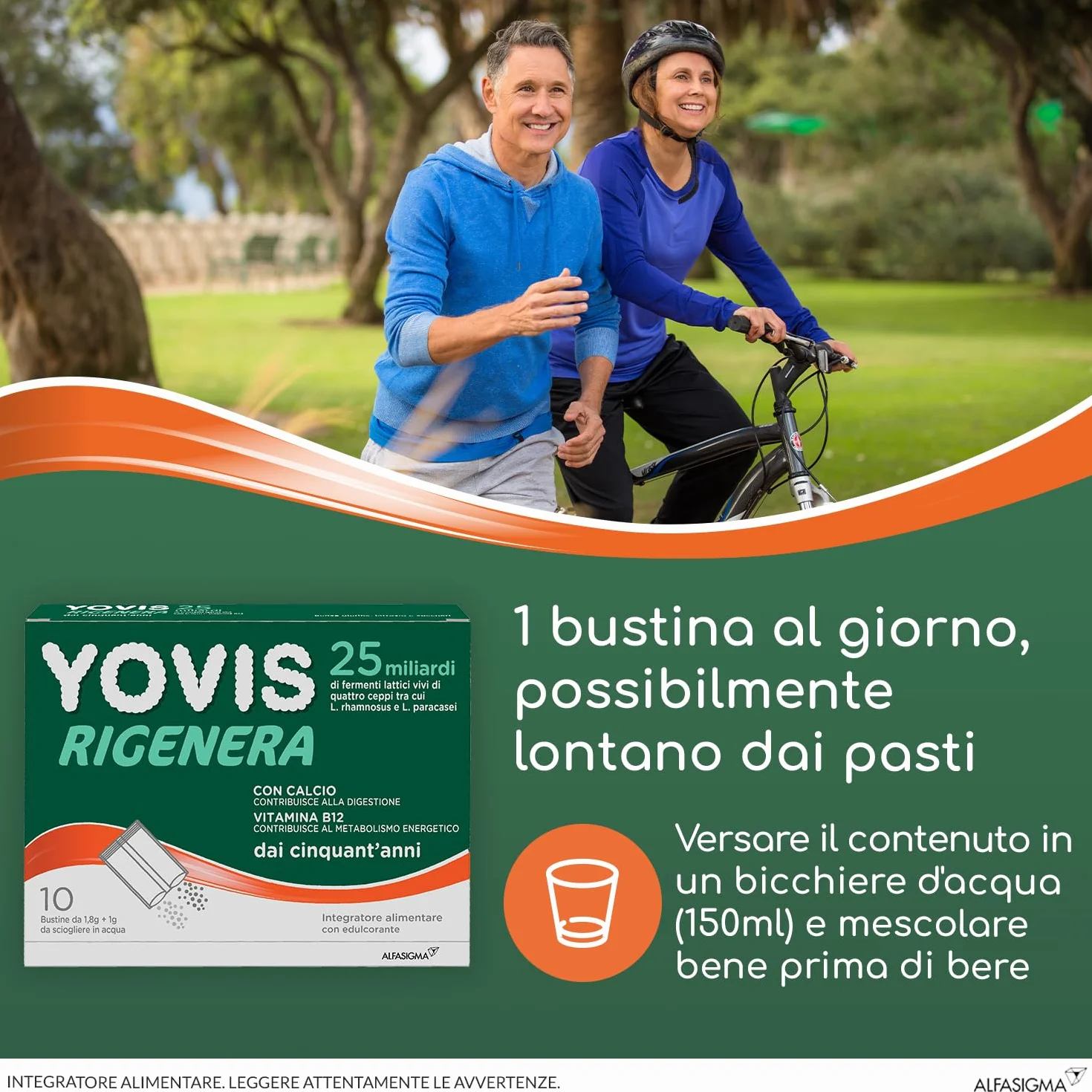 YOVIS Rigenera Probiotici Benessere Intestinale 50 anni 25 Miliardi Fermenti Lattici Calcio Vitamina B12 10 Bustine