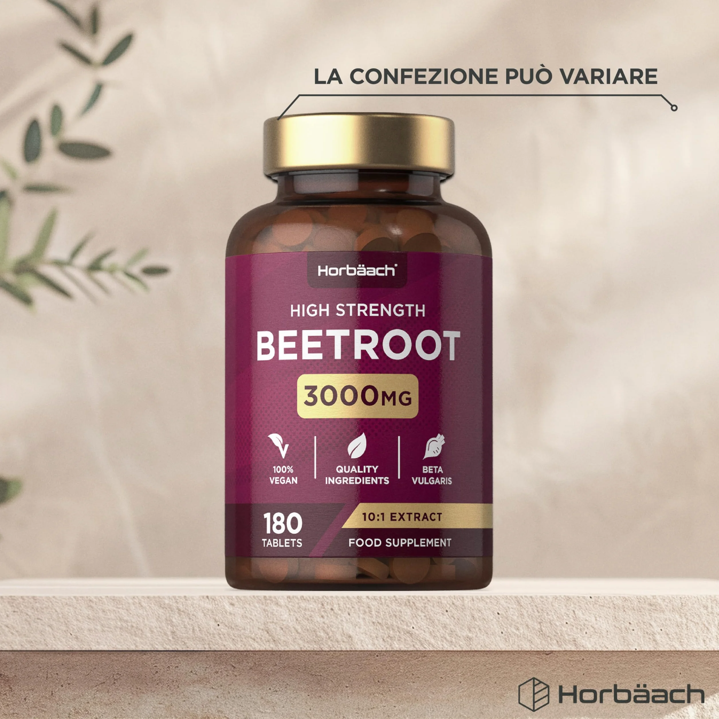 Horbaach Barbabietola Rossa Compresse 3000mg Beetroot Supplement 180 Compresse Vegane