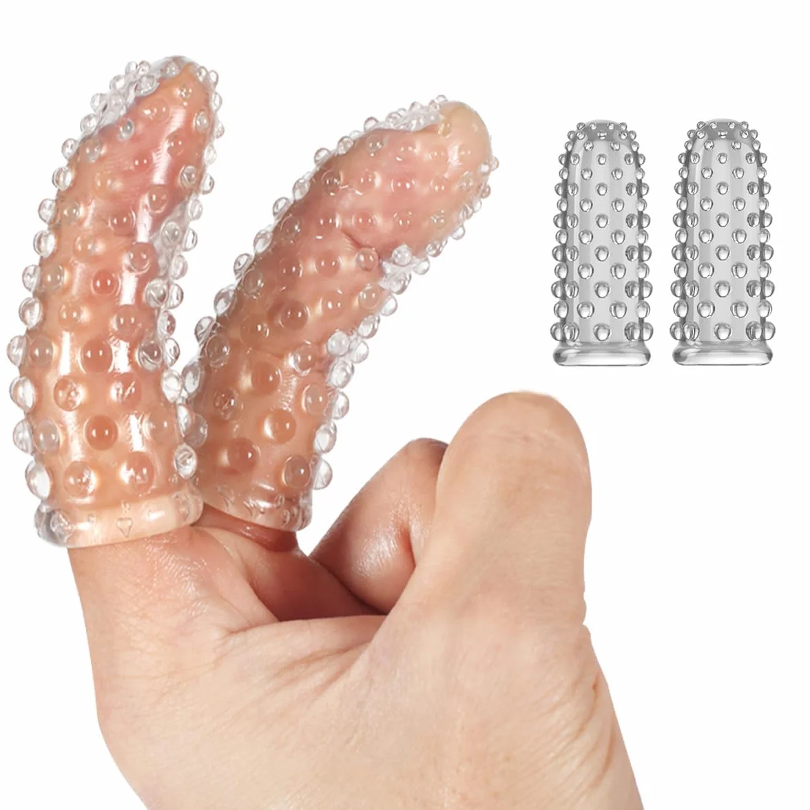Confezione da 2 manicotti per dita, accessori per vibratore, ideali per massaggi delle dita, preliminari, mira alla stimolazione del clitoride del punto G, giocattolo sessuale perfetto per il gioco