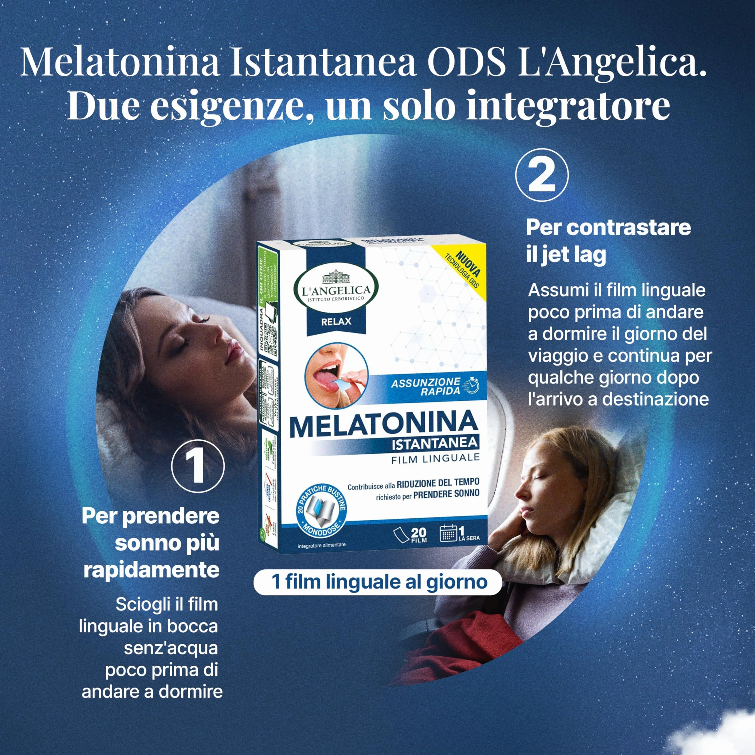 L'Angelica Melatonina Istantanea Film Linguale, Integratore Sonno Rapido, 20 Film
