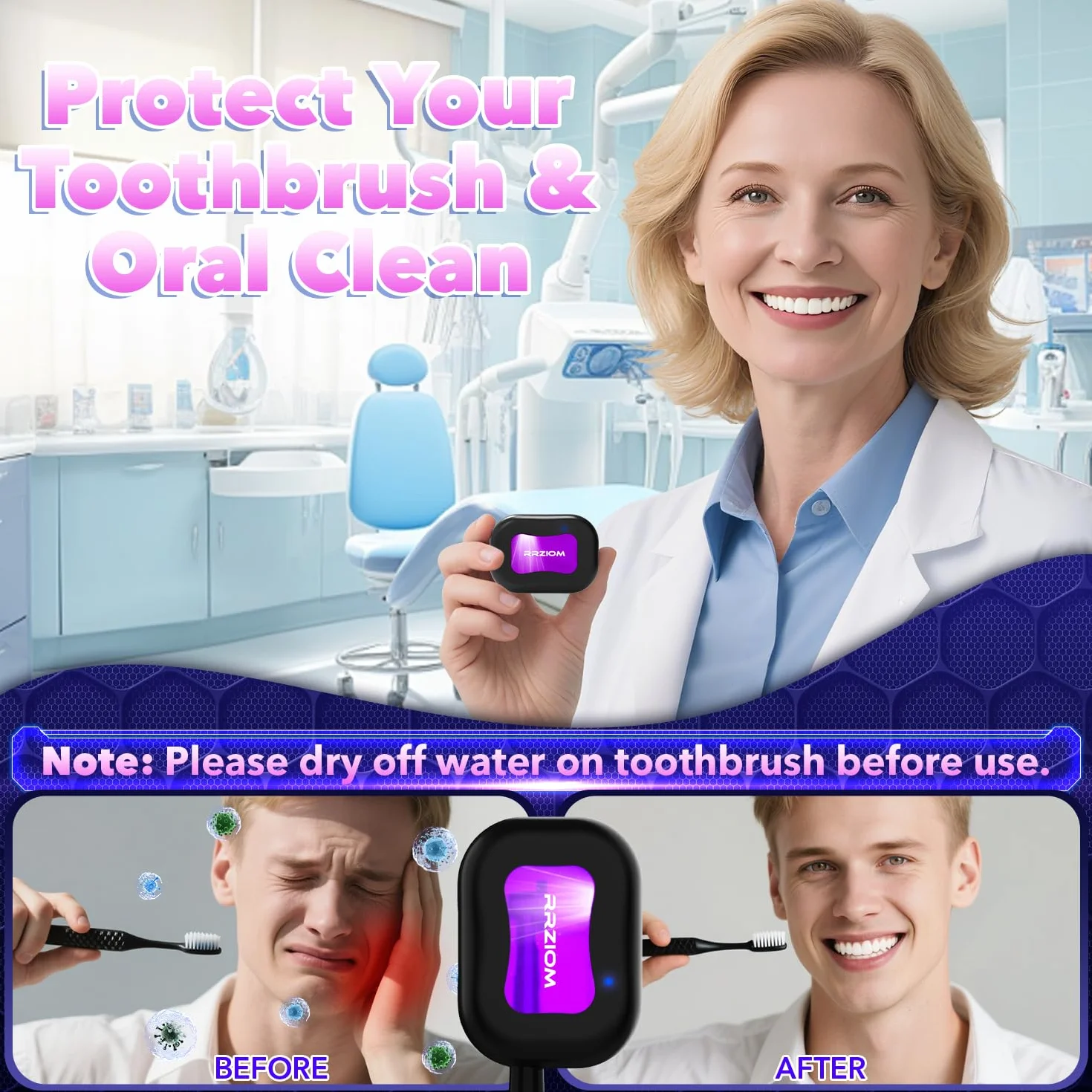 Sterilizzatore Spazzolini da Denti, RRZIOM UV-C Disinfettanti Per Spazzolini Ricaricabile Per Viaggi a Casa, Porta Spazzolino UV Per Spazzolini Tutti Gli Spazzolino da Denti (Nero)