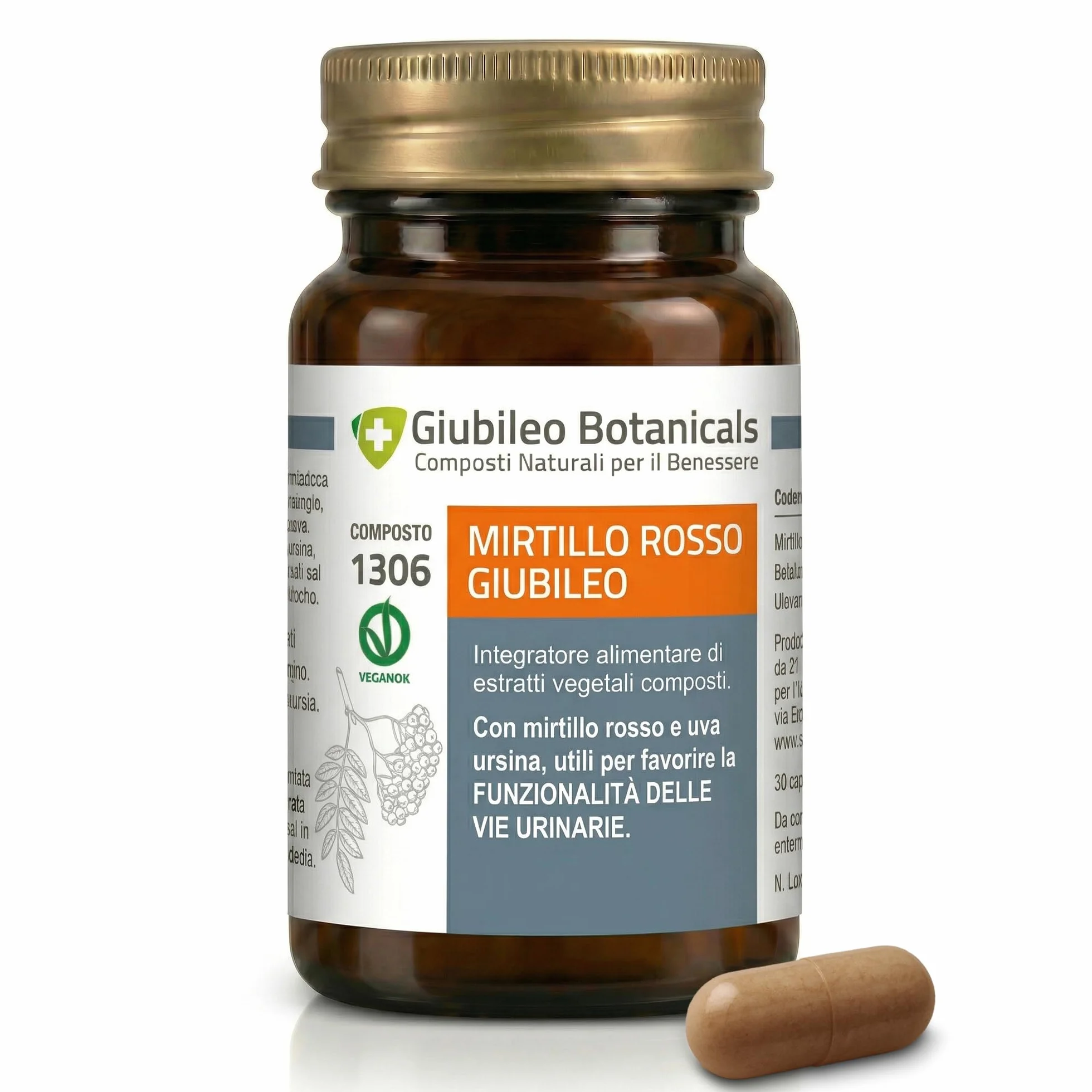 Integratore 100% naturale con MIRTILLO ROSSO E UVA URSINA - utili per la funzionalità delle vie urinarie, con BETULLA - 30 capsule