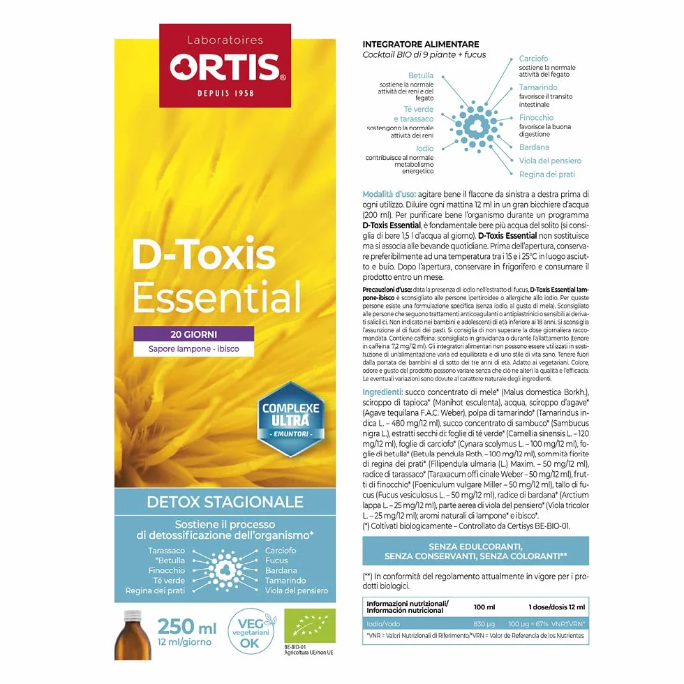 ORTIS D-TOXIS ESSENTIAL LAMPONE IBISCO BIO 250ml Detox