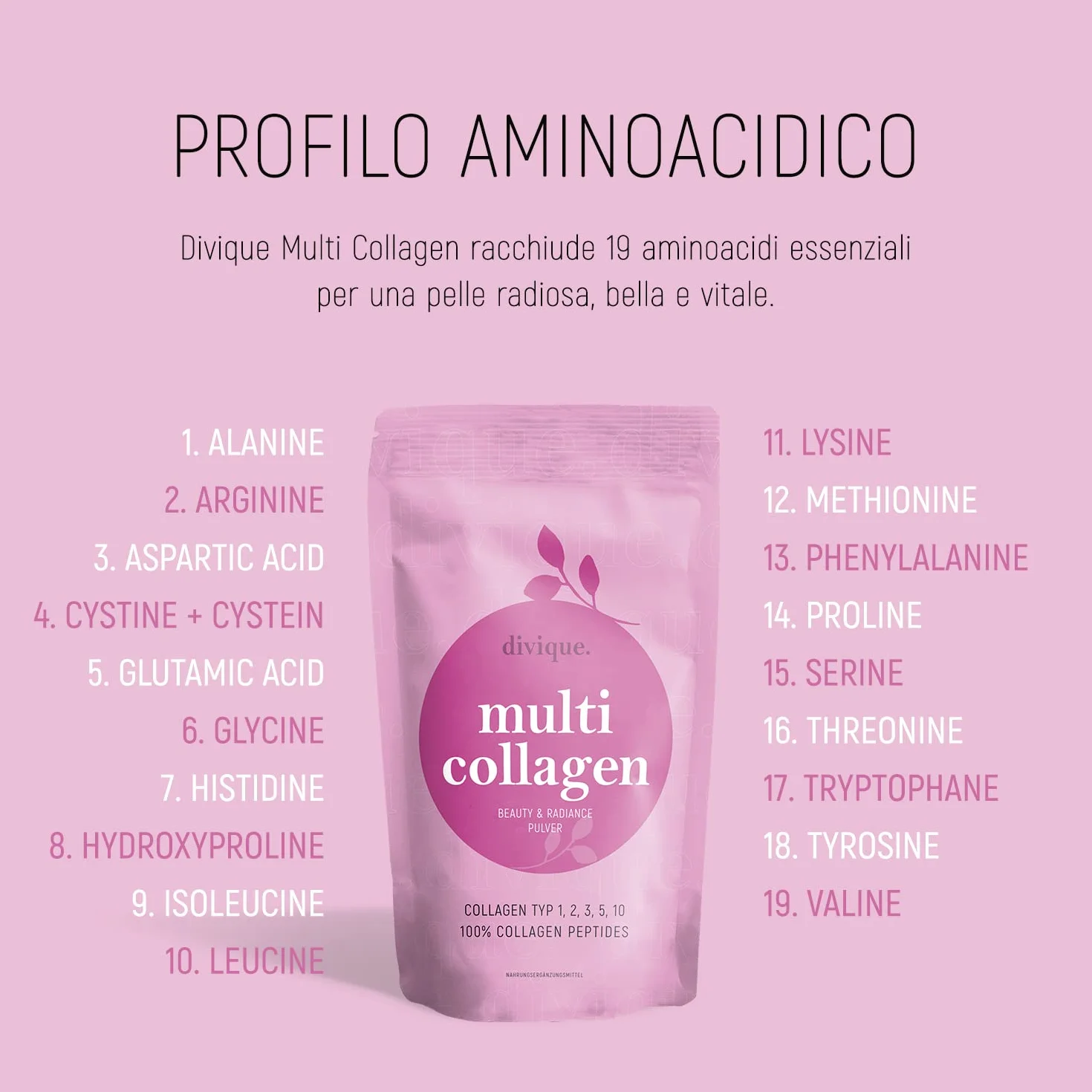 Divique Complesso Premium Polvere di Collagene Tipo 1,2,3,5,10 500g Peptidi Idrolizzati 100% 10.000 mg Insapore