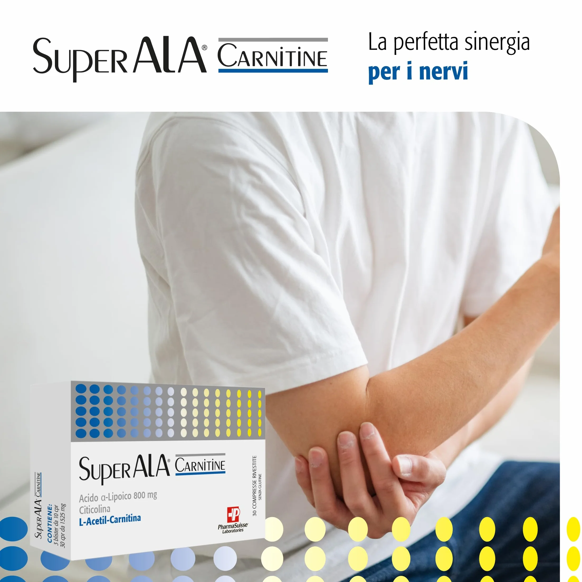 SuperAla Carnitina Integratore Alimentare L-Acetil-Carnitina Acido Alfa-Lipoico Citicolina Vitamina B6 30 compresse