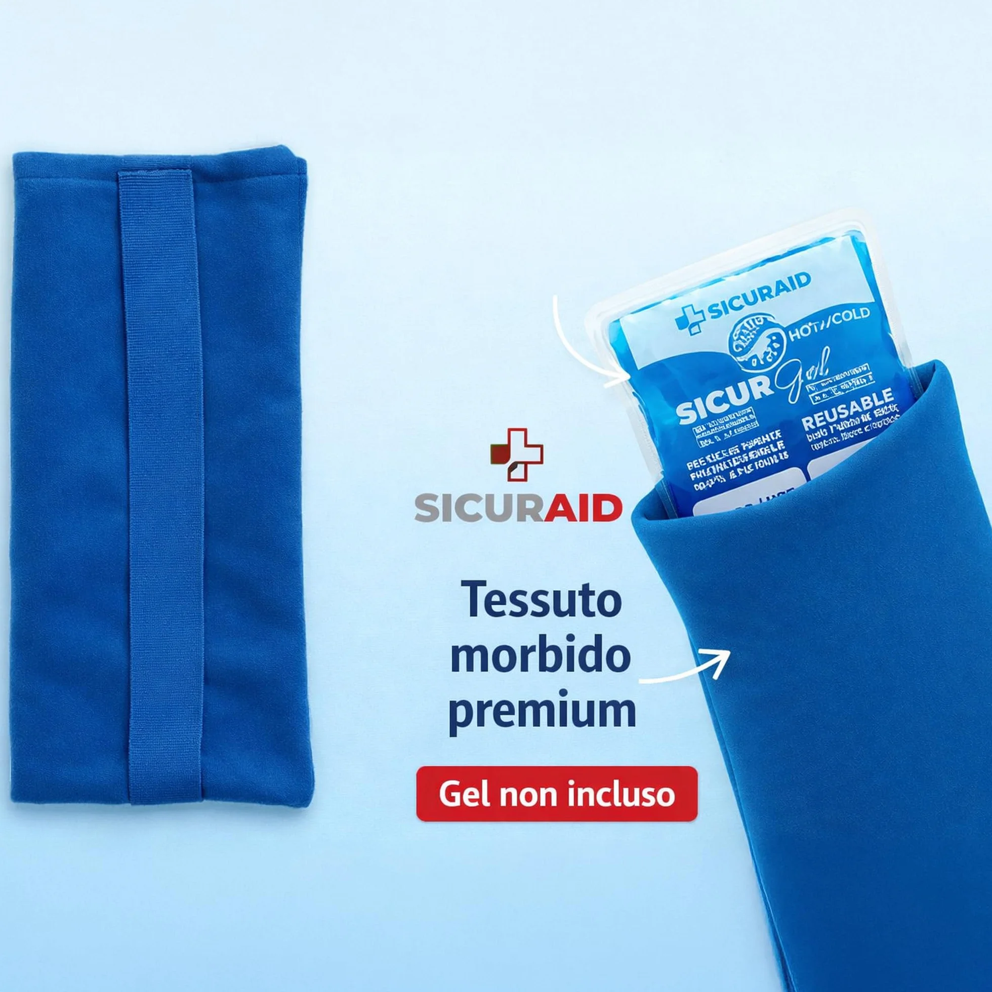 Sacca Porta Gel Caldo/Freddo Blu 12,5 x 26 cm con Fascia di Fissaggio 1 Pezzo