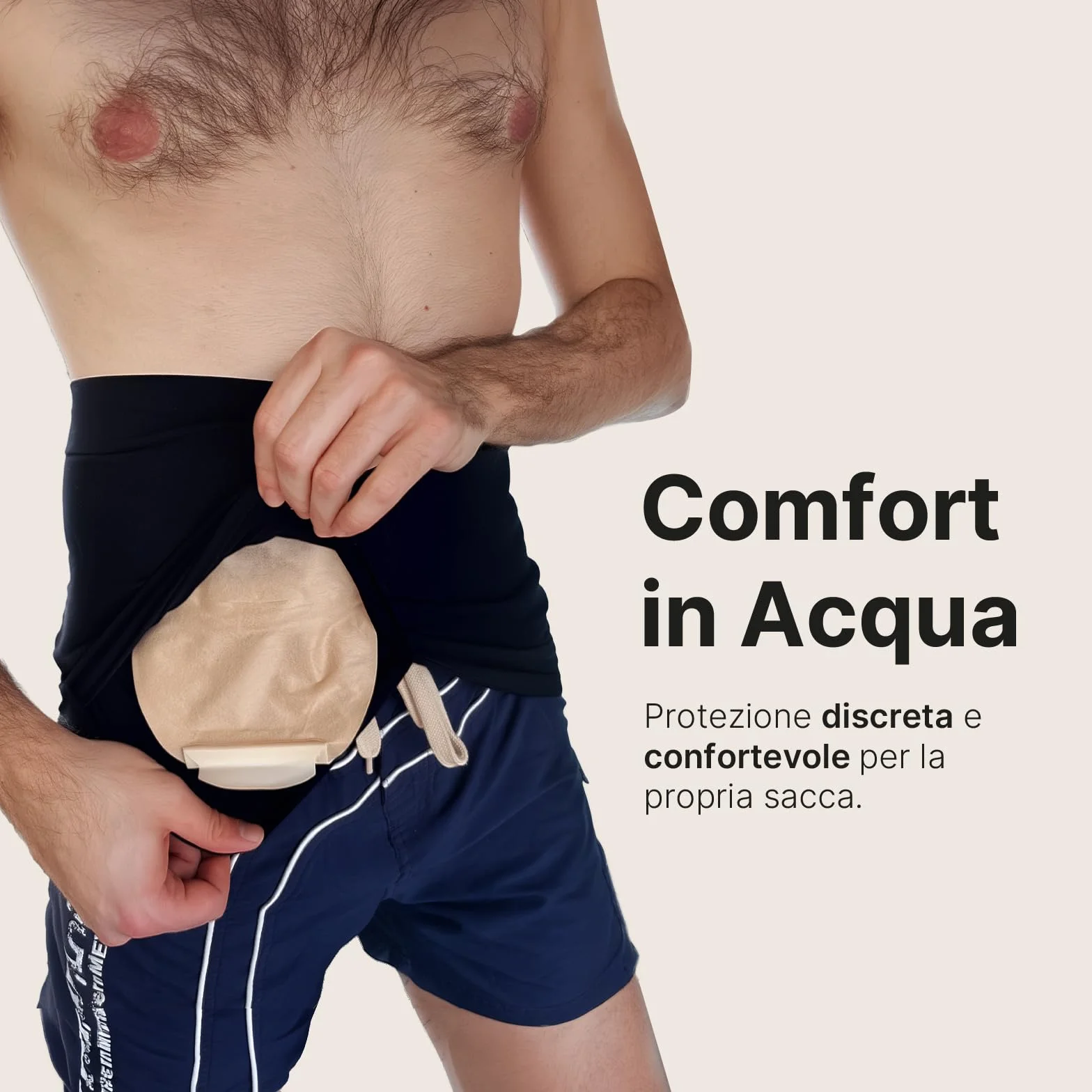 Fascia Costume Plus per Stomia da Uomo per Mare e Piscina, Doppia Tasca Interna per Sacca, Maggiore Stabilità e Discrezione, Made in Italy