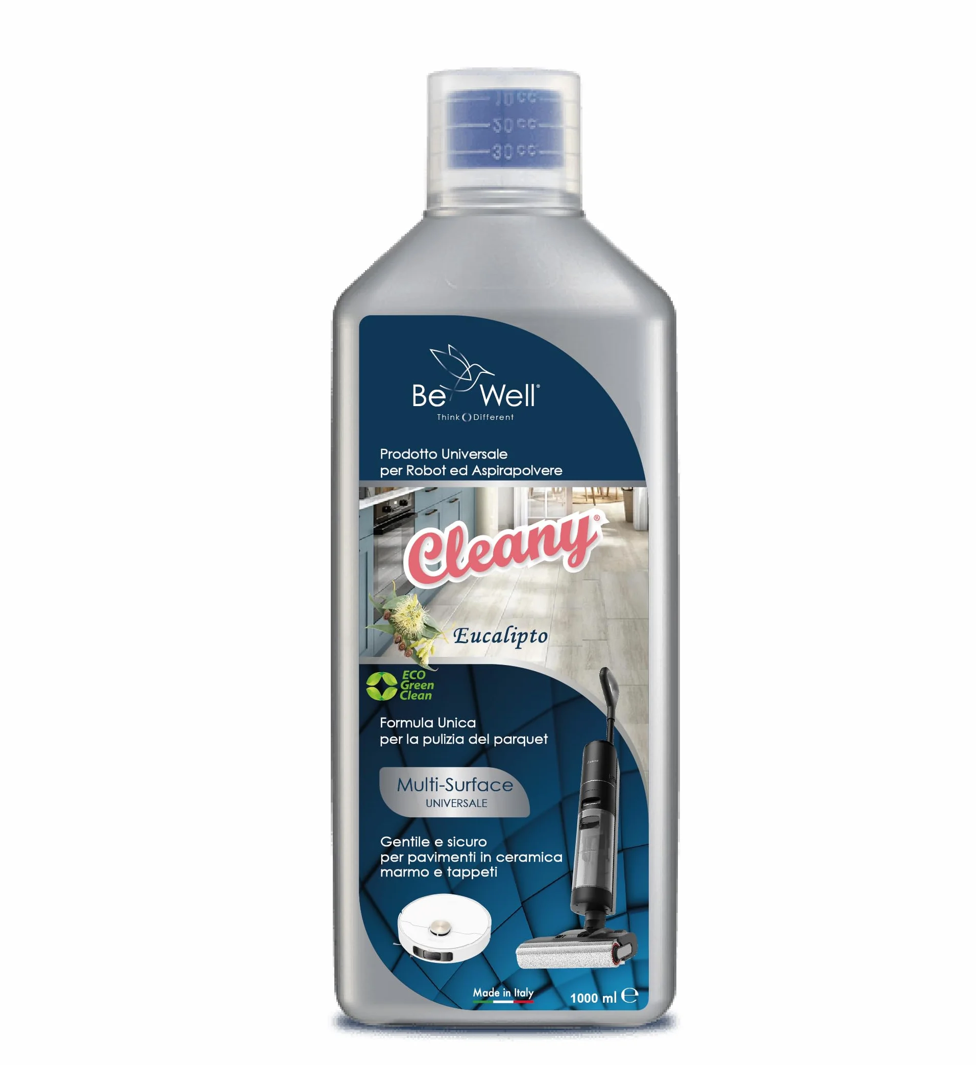 CLEANY Detergente Concentrato per Robot Lavapavimenti 1000ml Multisurface Igienizzante (Eucalipto)