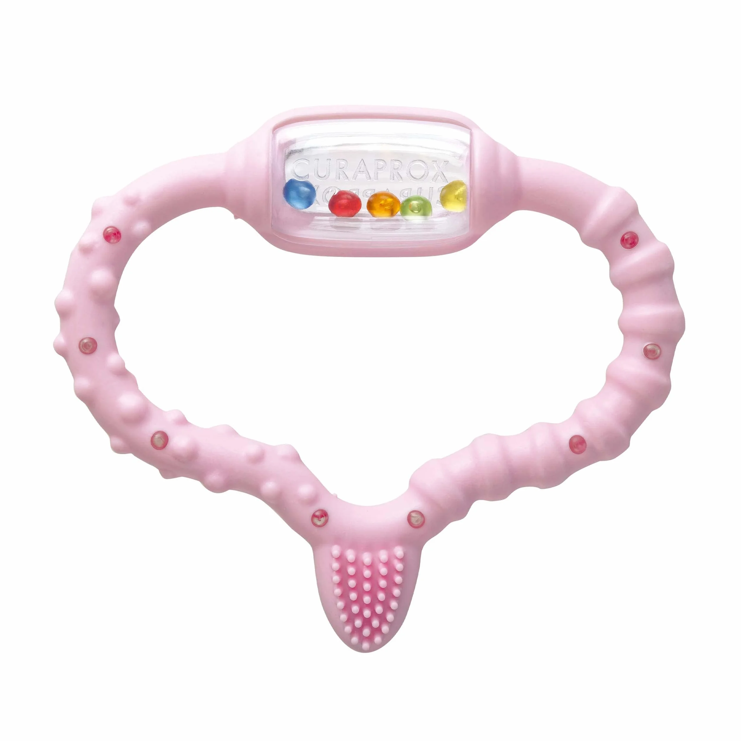 Curaprox Baby Dentizione Anello-Per neonati 0-24 mesi/Lenisce dentizione disagio e incoraggia le capacità motorie/BPA-Free, Rosa, con la formazione spazzolino da denti | Made in Switzerland