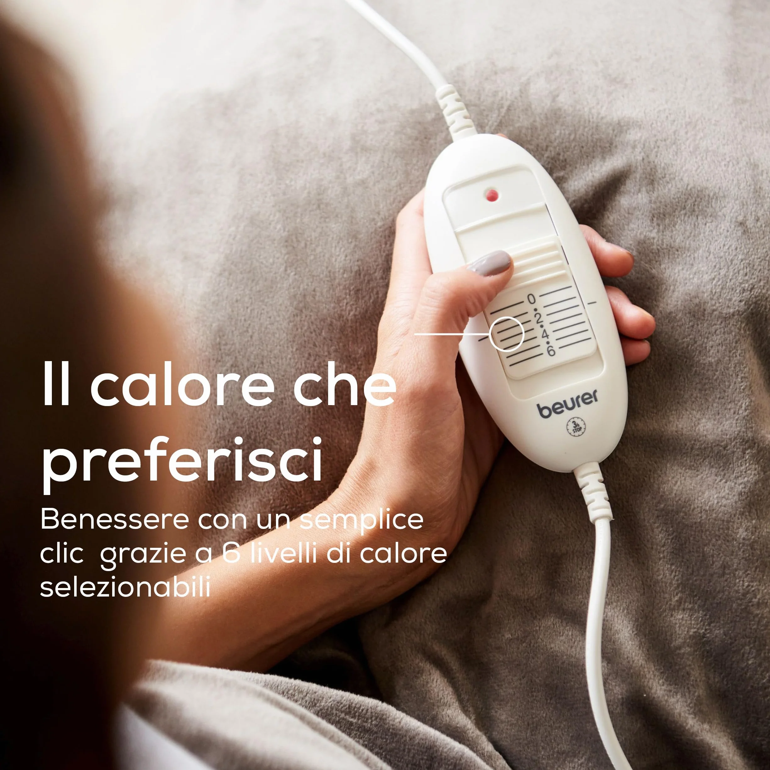 Beurer HD 75 Cosy Coperta Elettrica con Dispositivo di Termoregolazione Elettronico, 6 livelli di temperatura e spegnimento automatico dopo 3h, colore Taupe